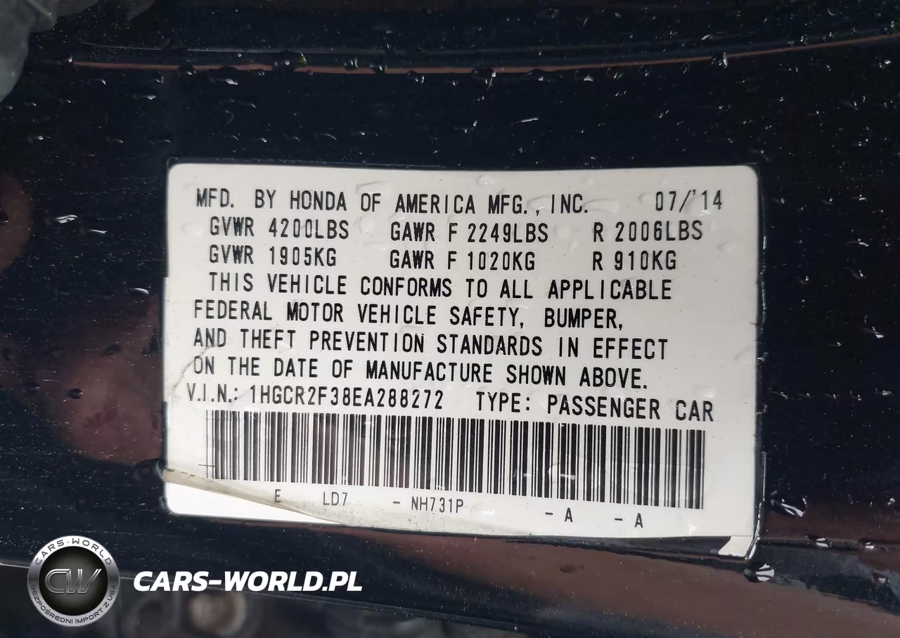 2014 Honda Accord Lx VIN:1HGCR2F38EA288272 - 9