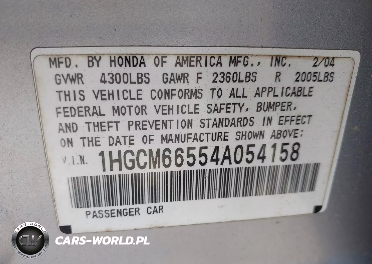 2004 Honda Accord 3.0 Ex VIN:1HGCM66554A054158 - 9