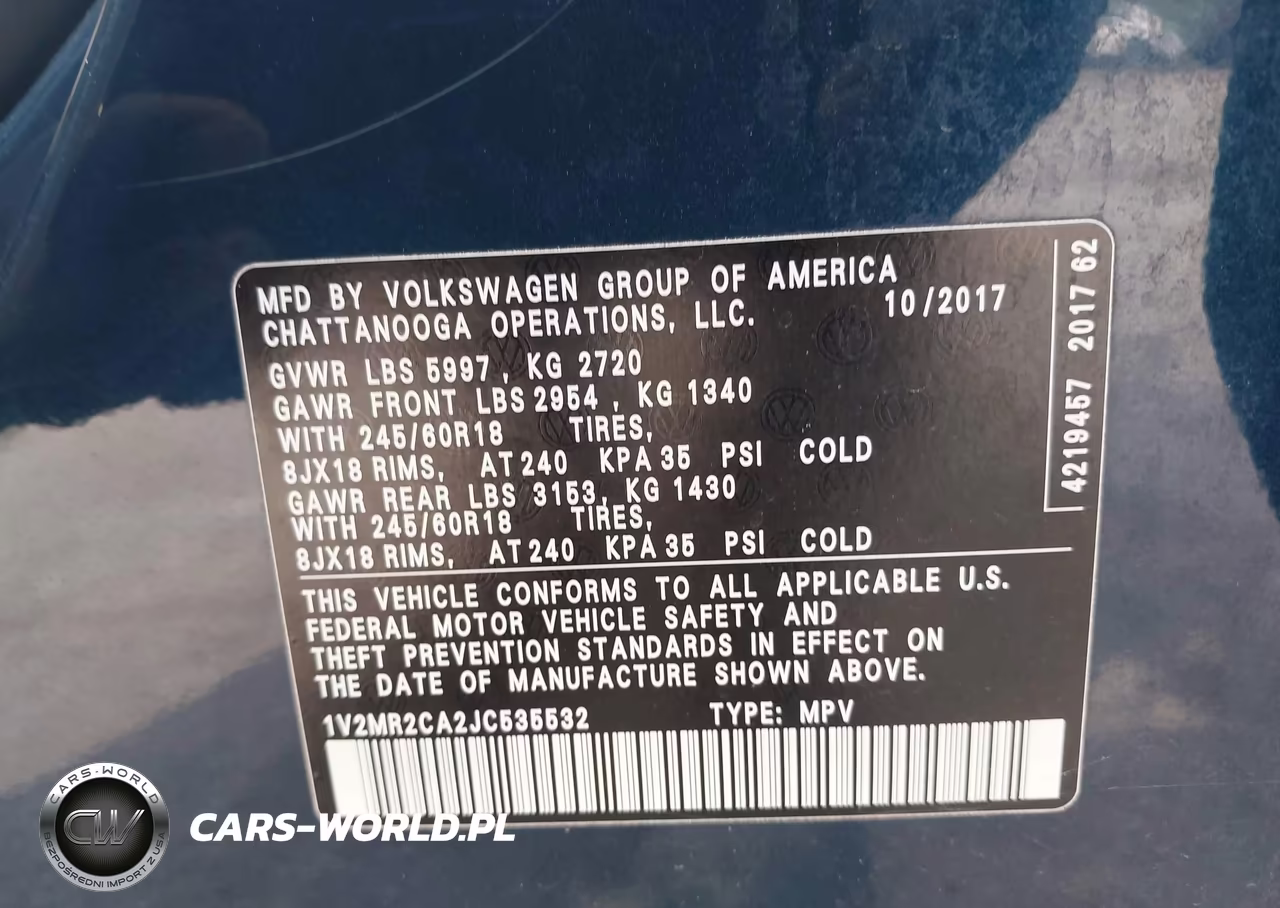 2018 Volkswagen Atlas 3.6L V6 Sel VIN:1V2MR2CA2JC535532 - 9