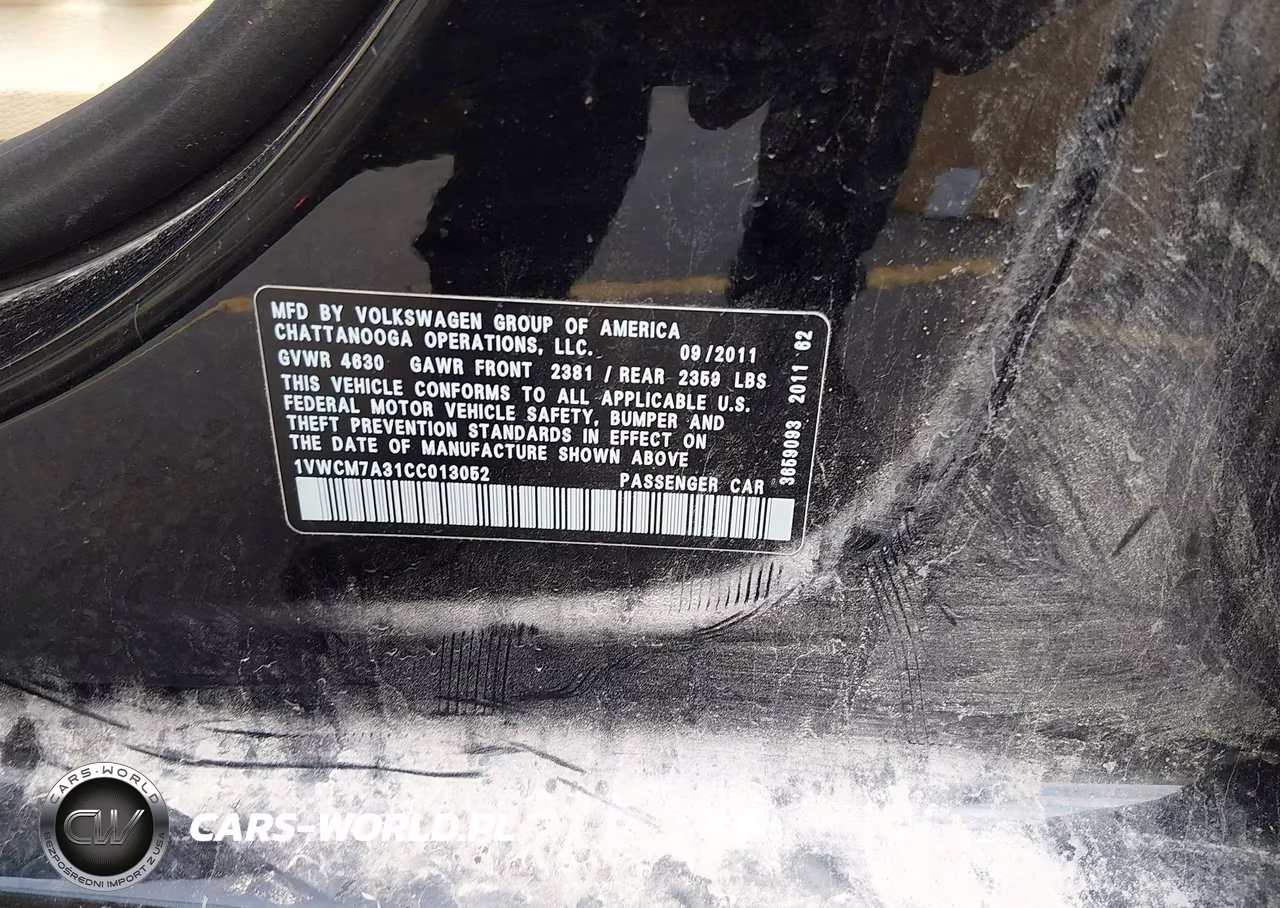 2012 Volkswagen Passat 3.6L V6 Sel Premium VIN:1VWCM7A31CC013052 - 9