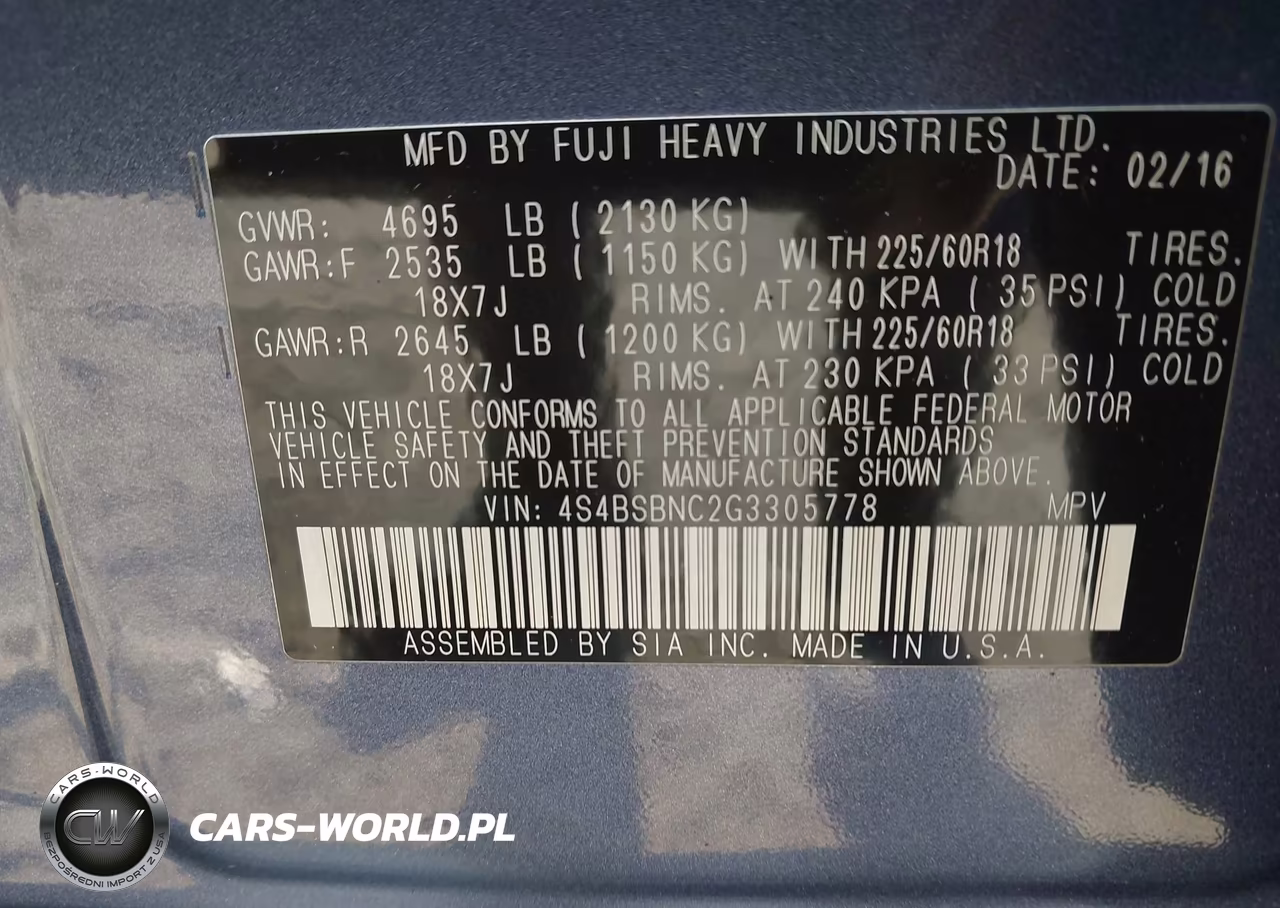 2016 Subaru Outback 2.5I Limited VIN:4S4BSBNC2G3305778 - 9