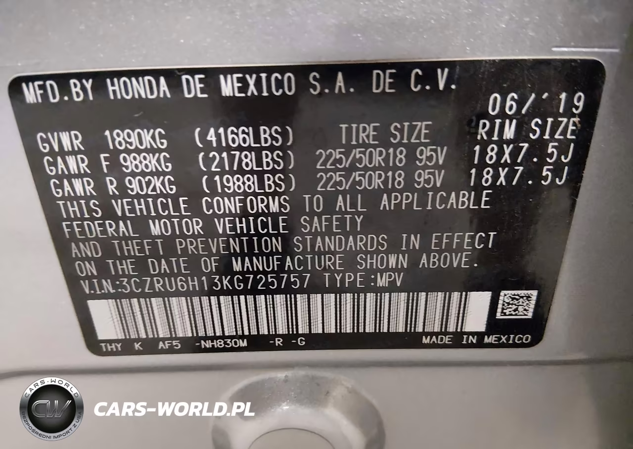 2019 Honda Hr-V Sport VIN:3CZRU6H13KG725757 - 9
