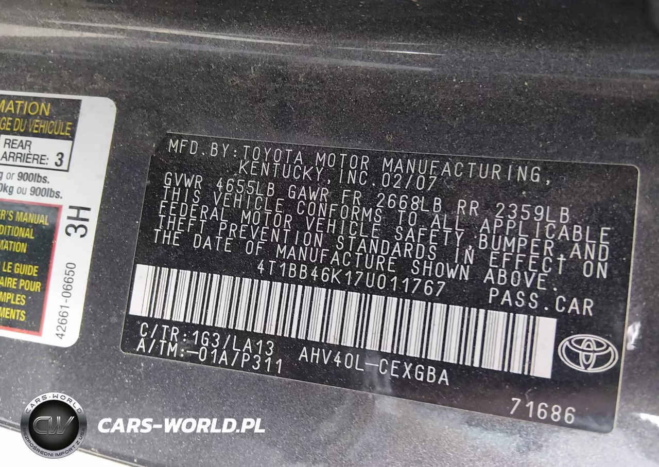 2007 Toyota Camry Hybrid VIN:4T1BB46K17U011767 - 9