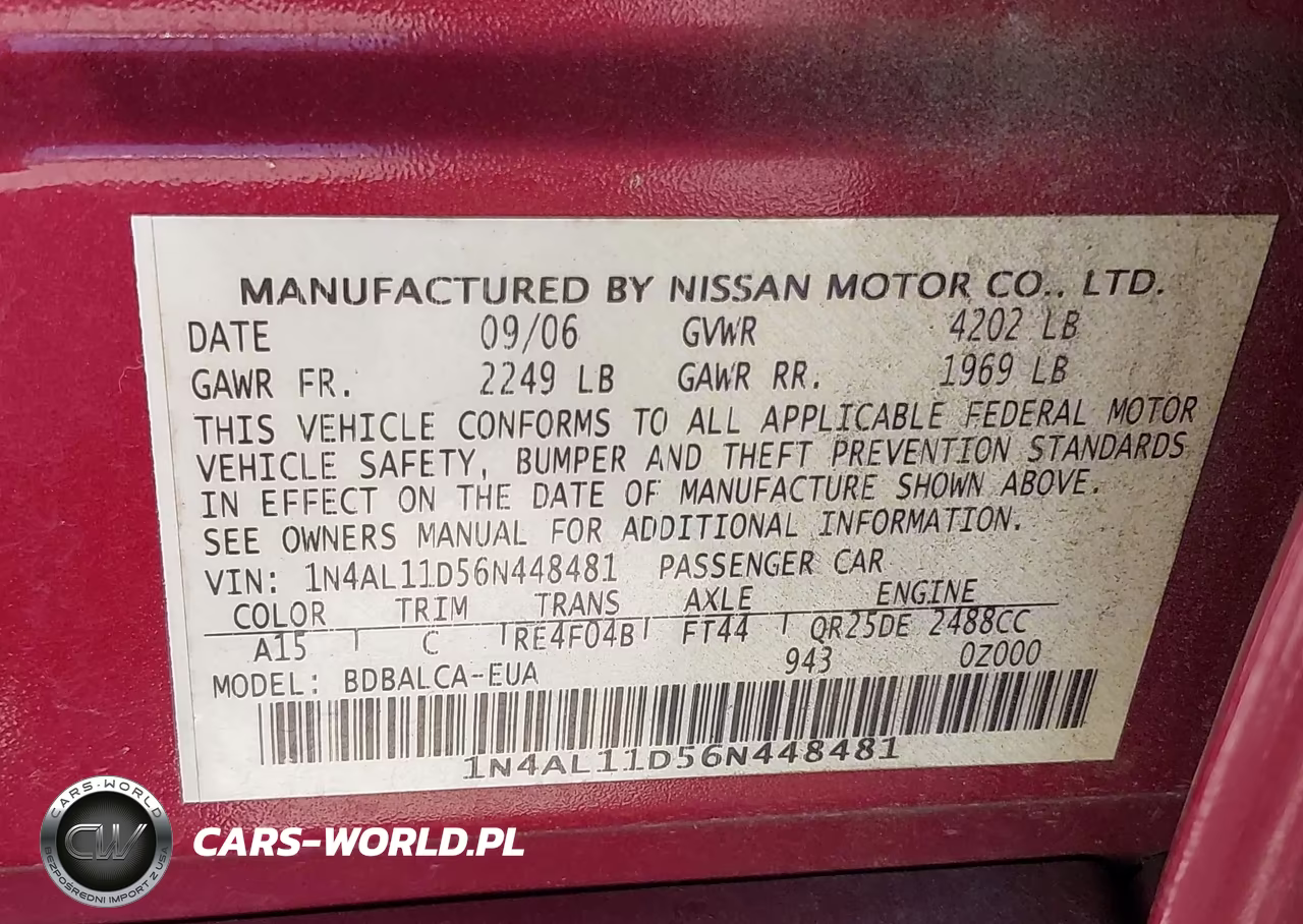 2006 Nissan Altima 2.5 S VIN:1N4AL11D56N448481 - 9
