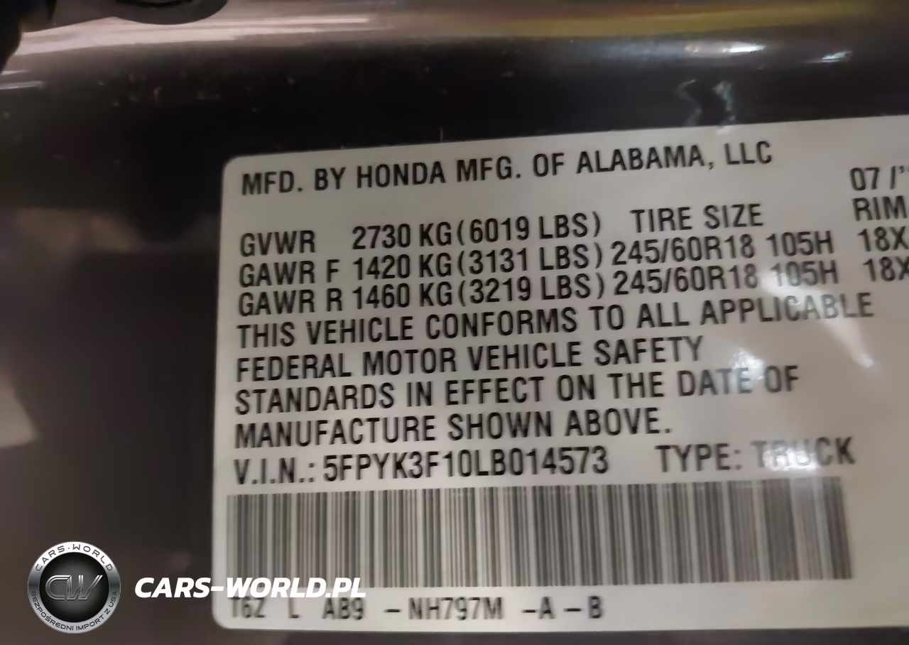 2020 Honda Ridgeline Awd Sport VIN:5FPYK3F10LB014573 - 9
