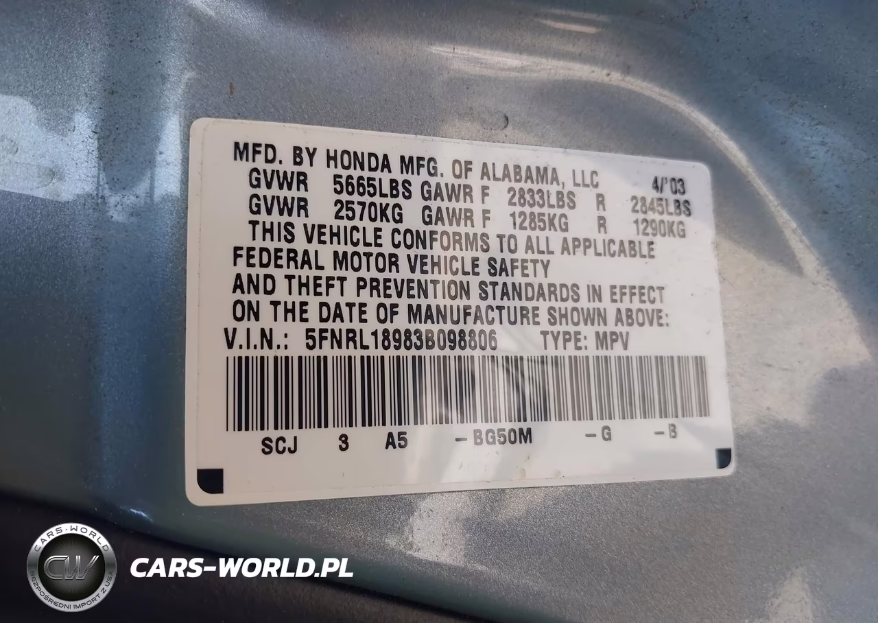 2003 Honda Odyssey Ex-L VIN:5FNRL18983B098806 - 9