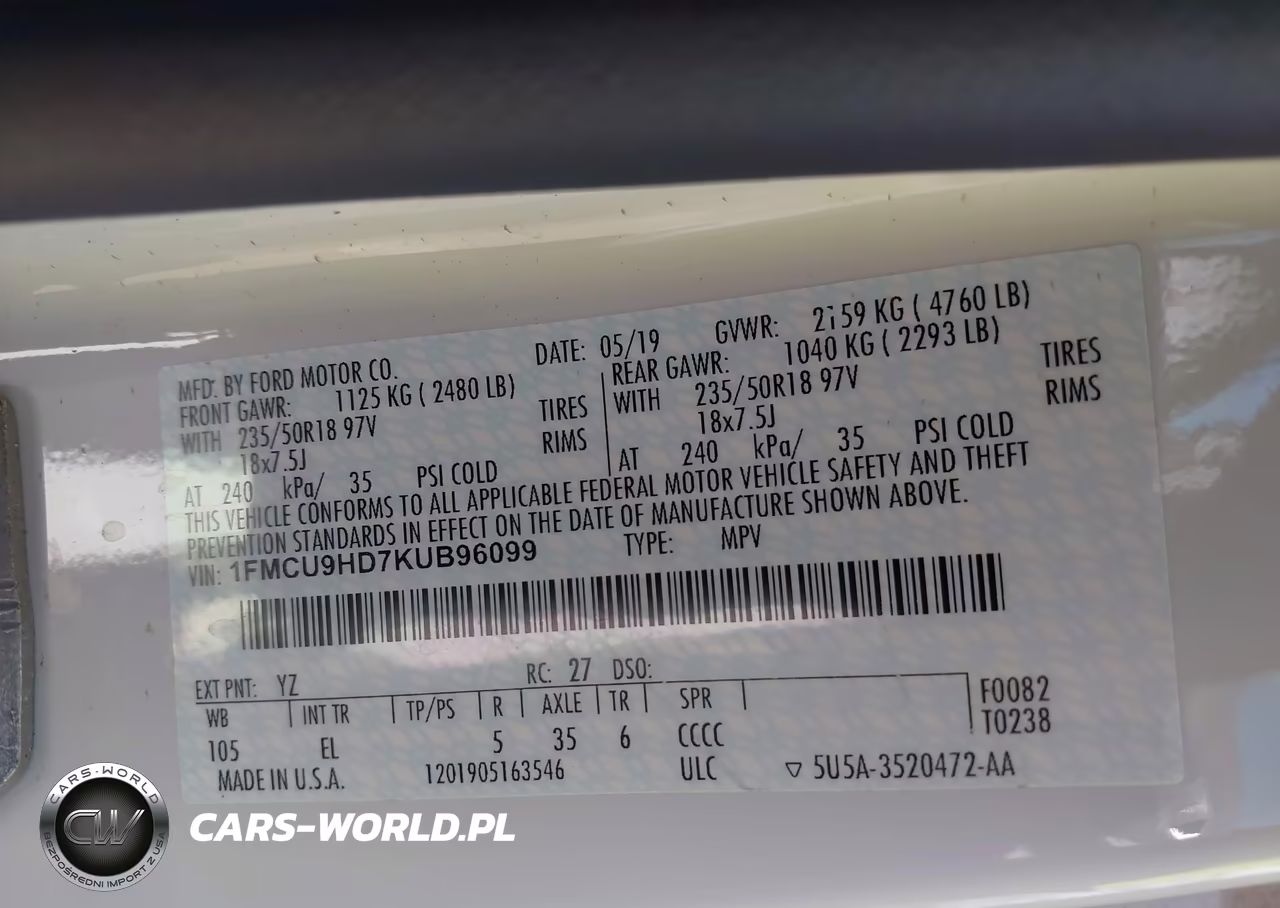 2019 Ford Escape Sel VIN:1FMCU9HD7KUB96099 - 9
