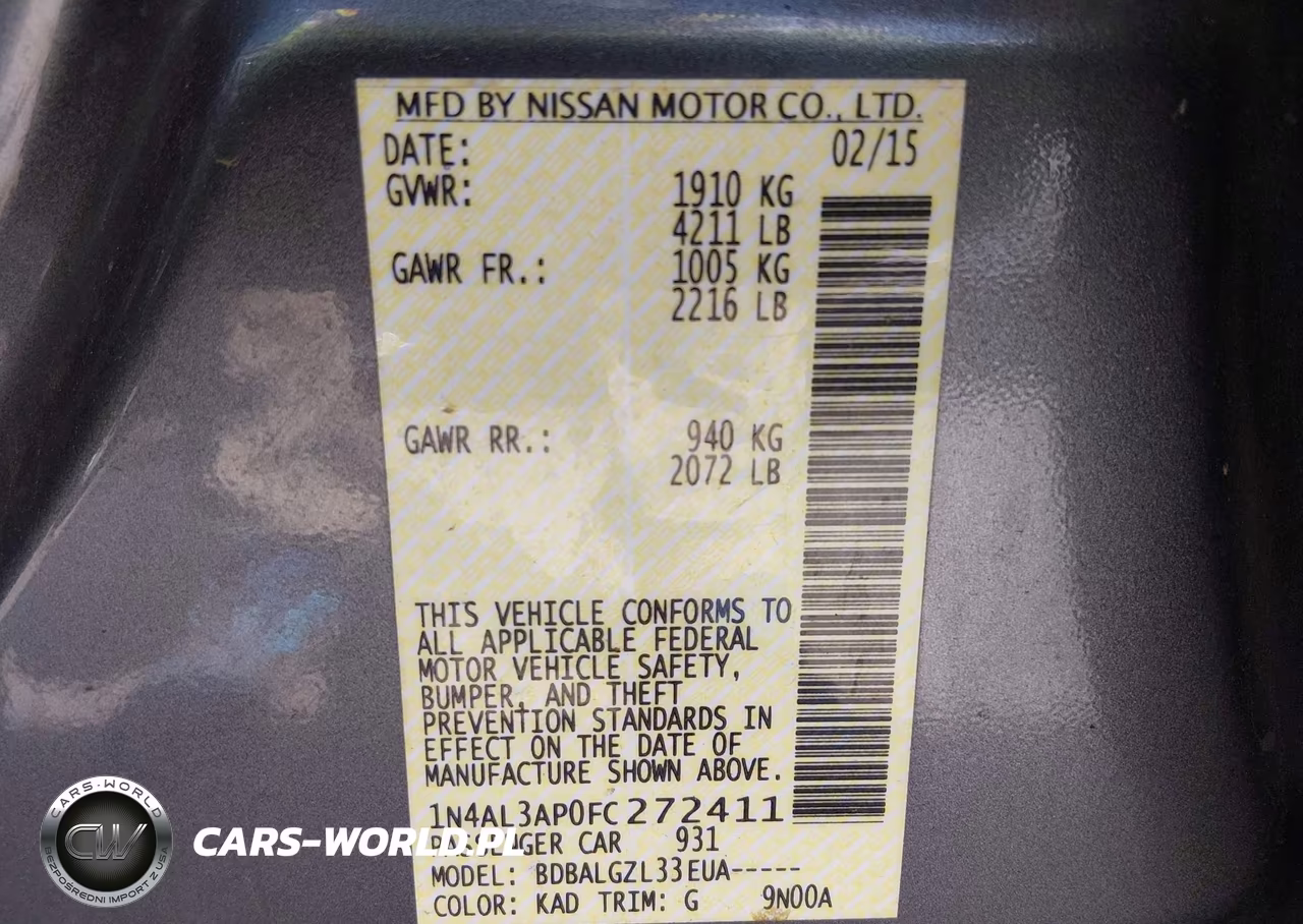 2015 Nissan Altima 2.5-2.5 S-2.5 Sl-2.5 Sv VIN:1N4AL3AP0FC272411 - 9