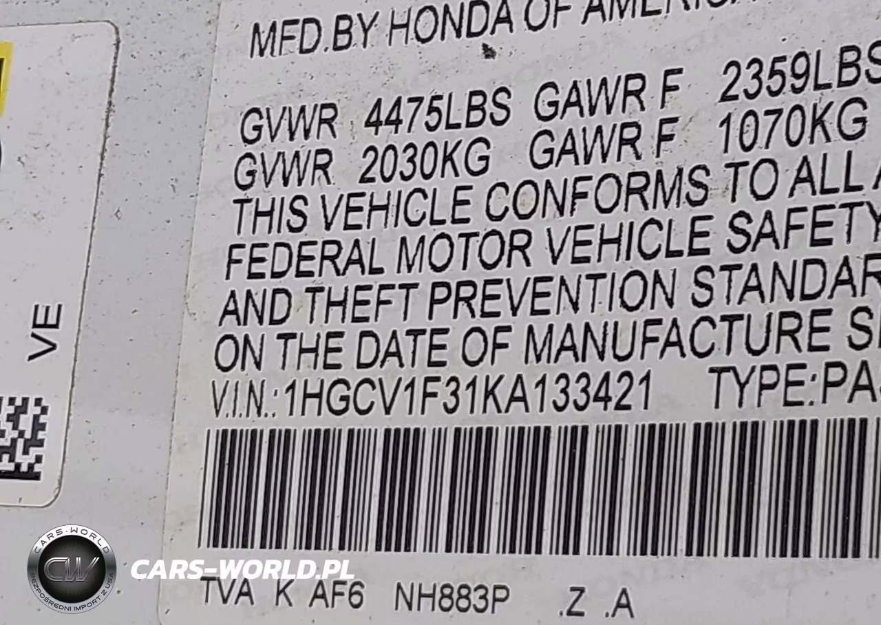 2019 Honda Accord Sport VIN:1HGCV1F31KA133421 - 9
