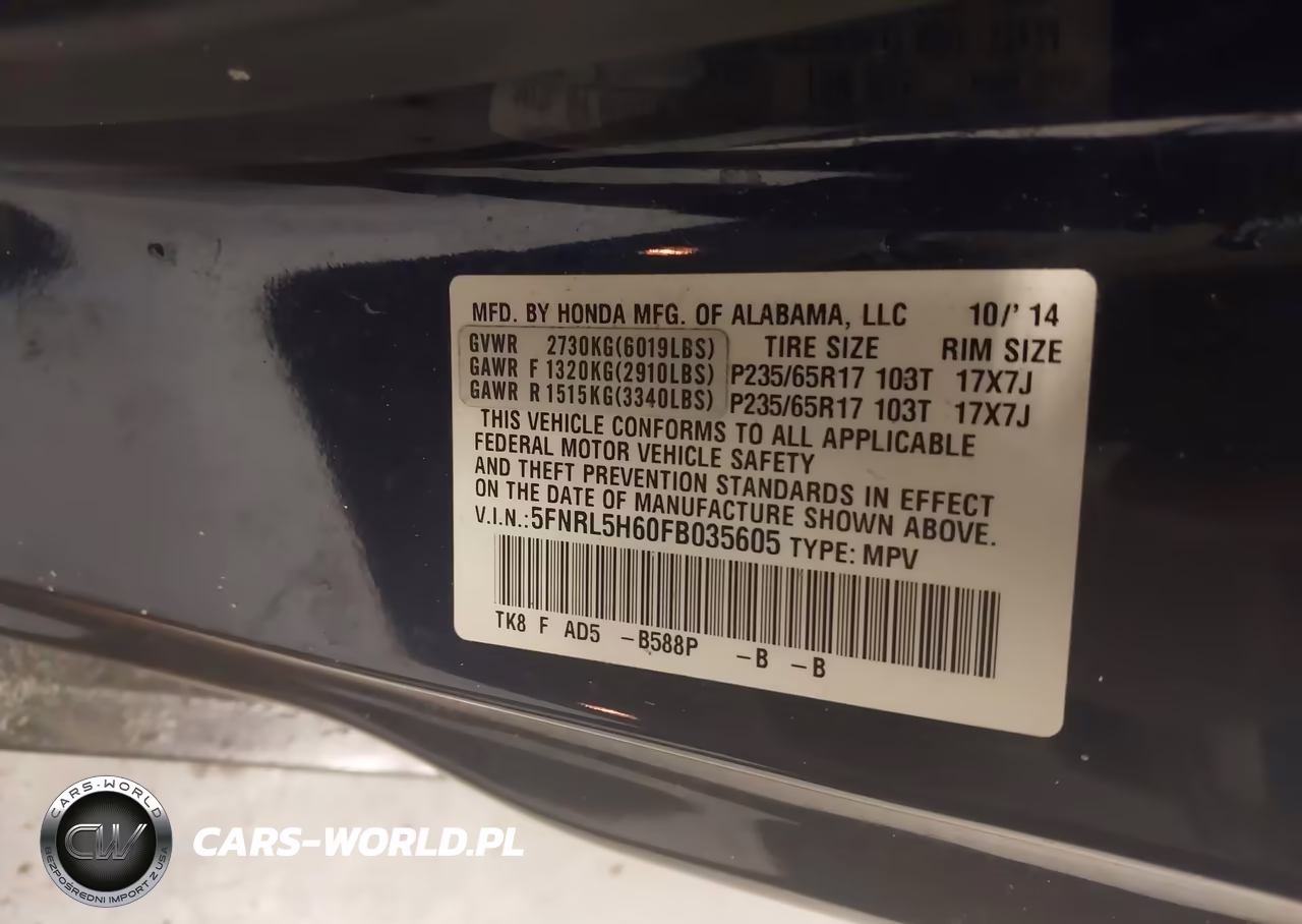 2015 Honda Odyssey Ex-L VIN:5FNRL5H60FB035605 - 9