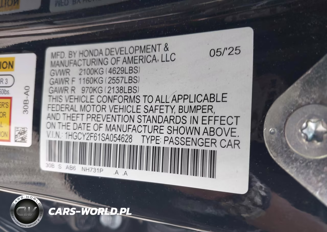 2025 Honda Accord Hybrid Ex-L VIN:1HGCY2F61SA054628 - 9