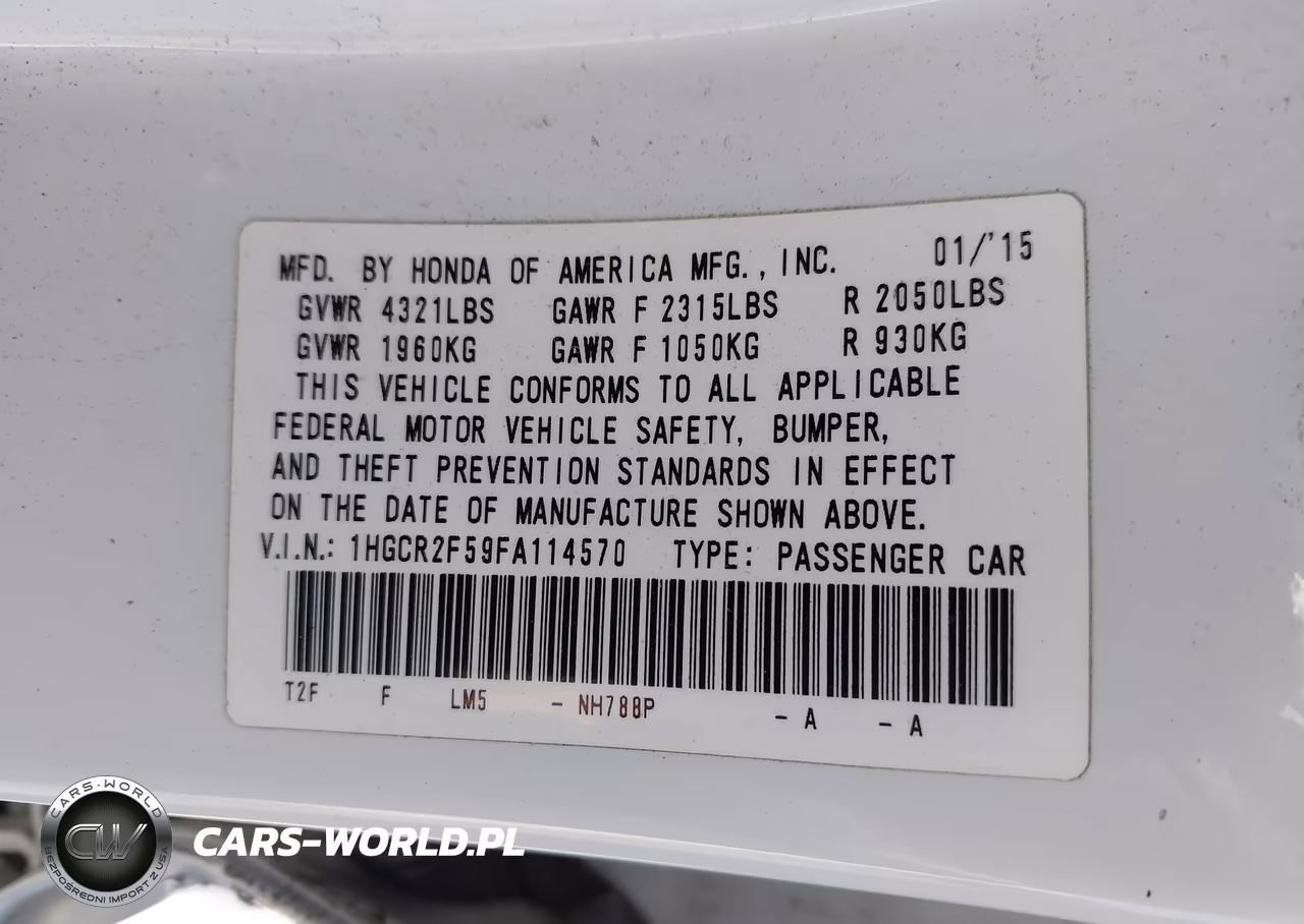 2015 Honda Accord Sport VIN:1HGCR2F59FA114570 - 9