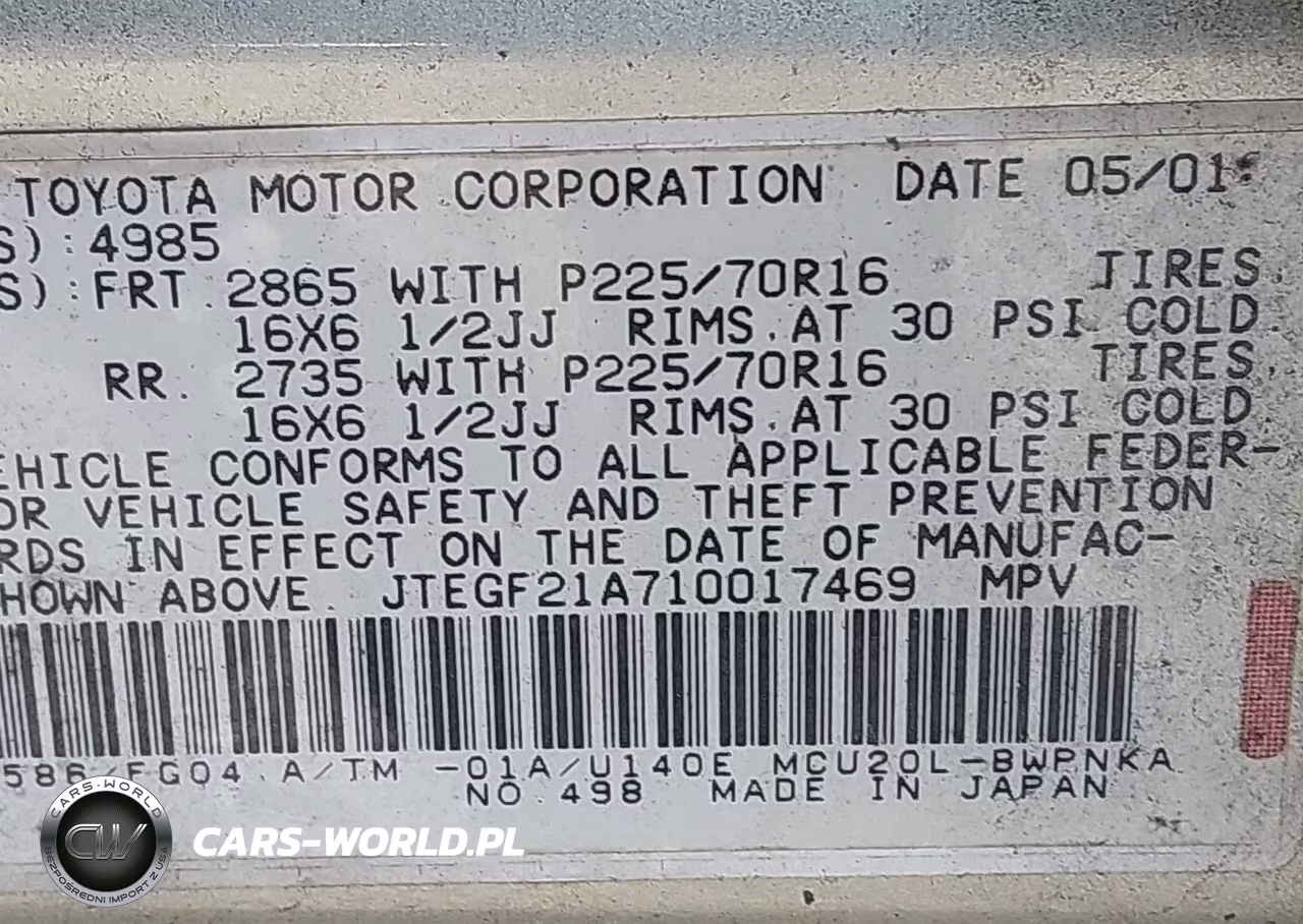 2001 Toyota Highlander V6 VIN:JTEGF21A710017469 - 9