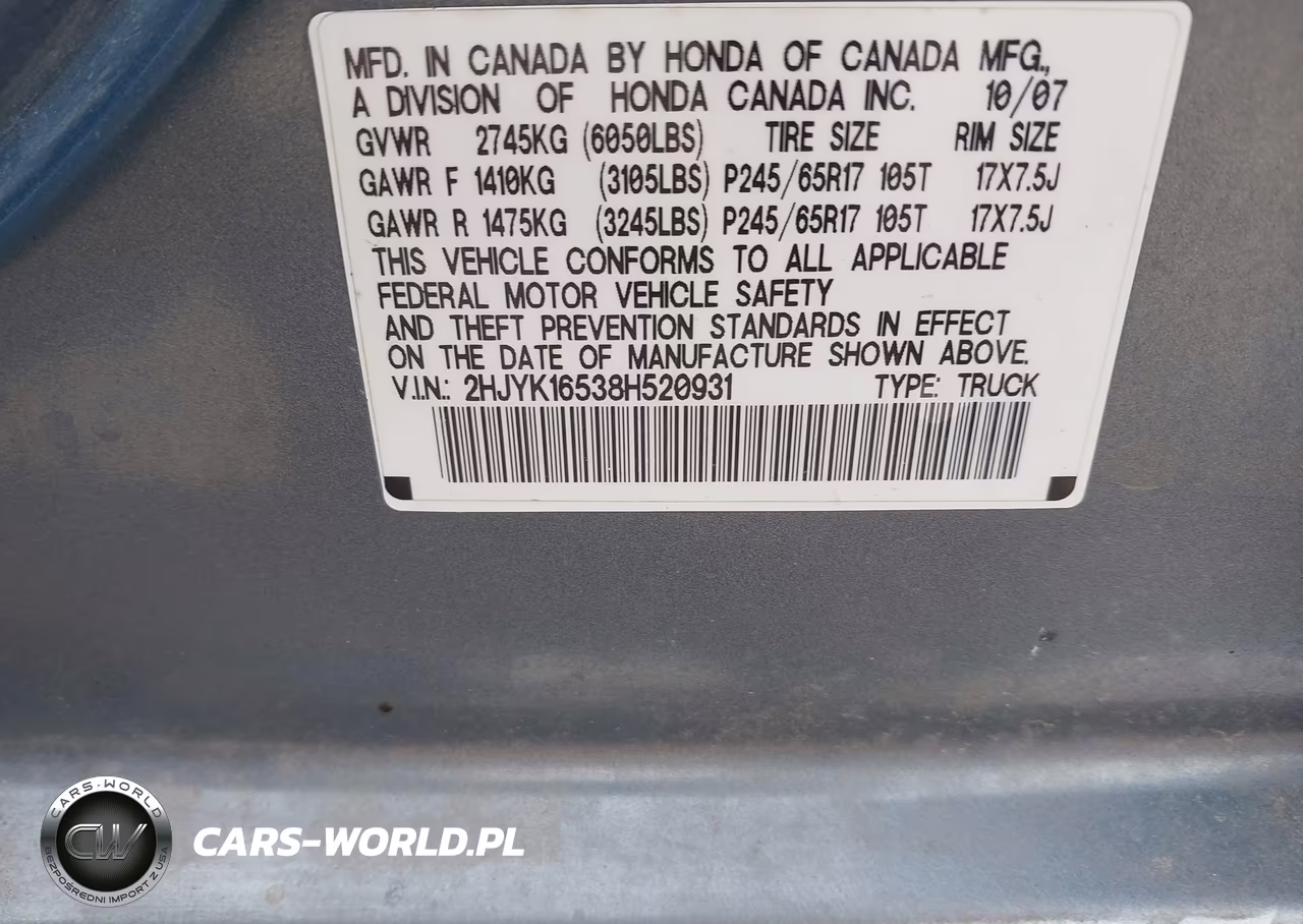 2008 Honda Ridgeline Rtl VIN:2HJYK16538H520931 - 9