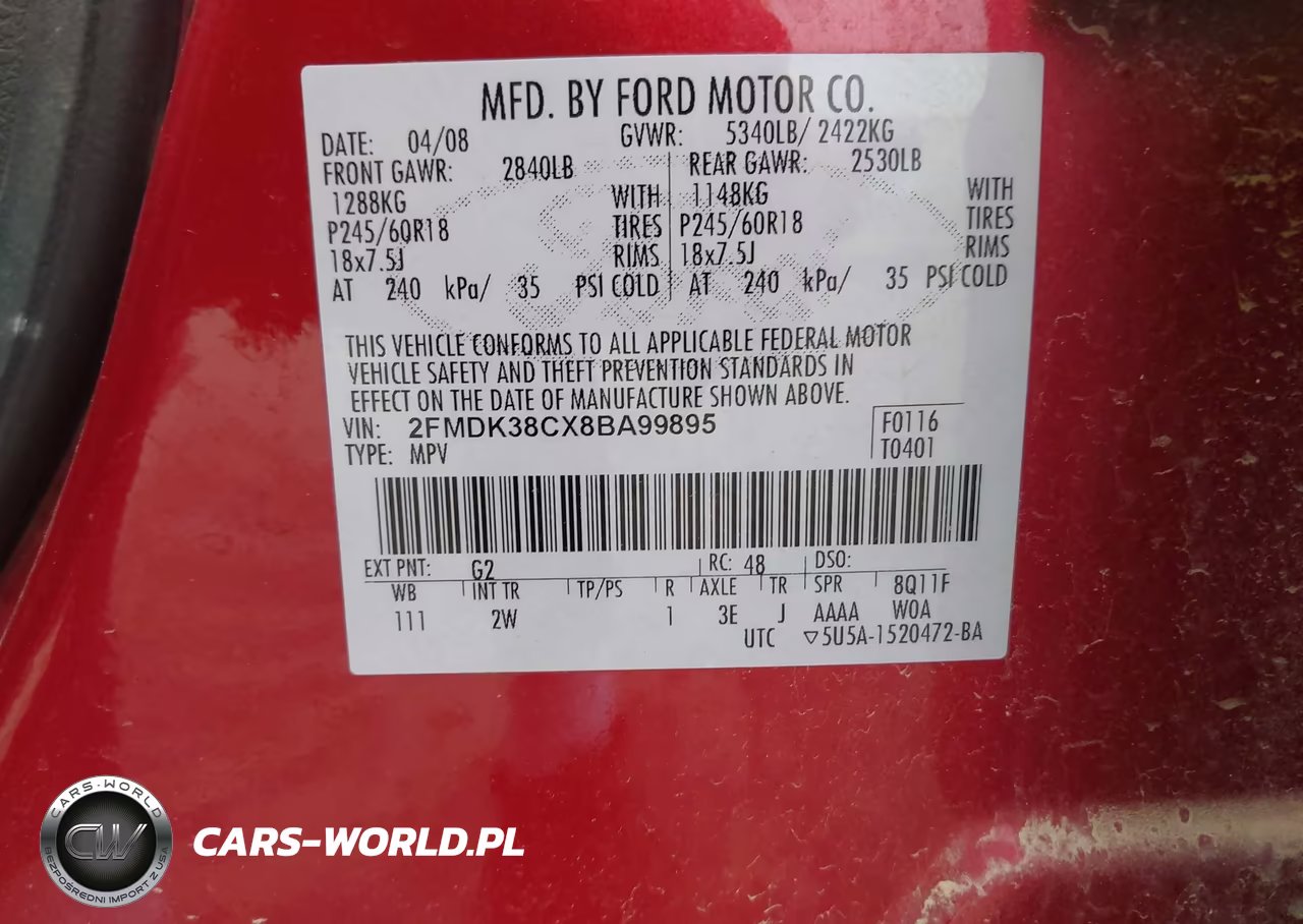 2008 Ford Edge Sel VIN:2FMDK38CX8BA99895 - 9