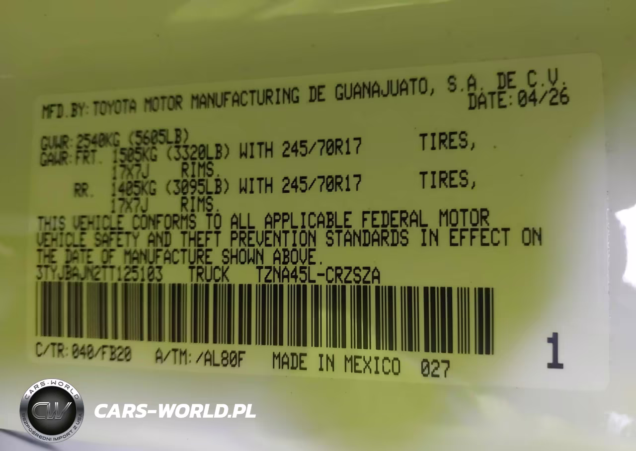 2026 Toyota Tacoma Sr5 VIN:3TYJBAJN2TT125103 - 9
