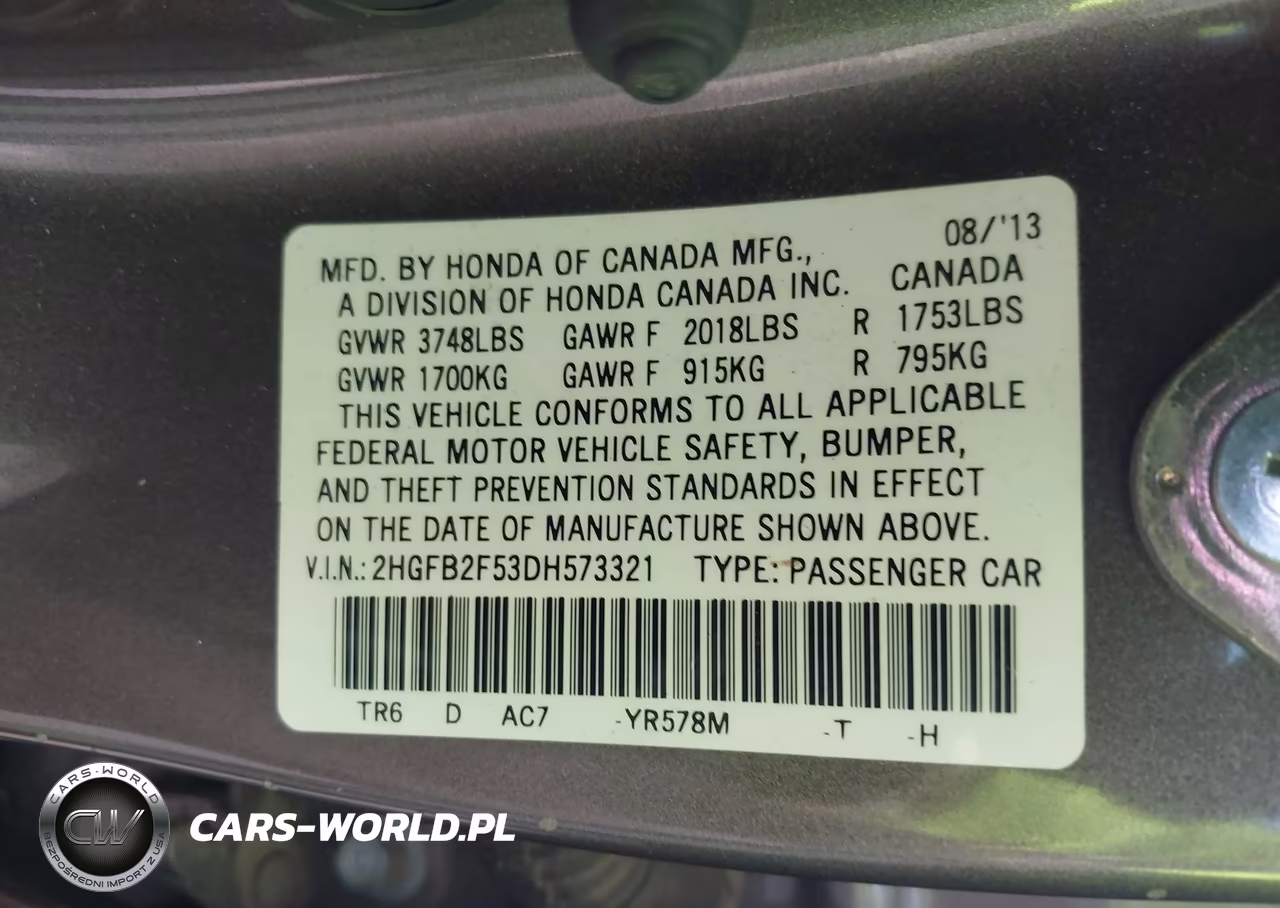 2013 Honda Civic Lx VIN:2HGFB2F53DH573321 - 9