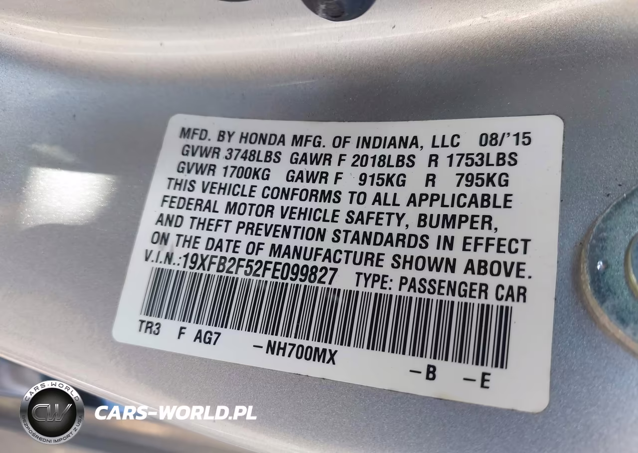 2015 Honda Civic Lx VIN:19XFB2F52FE099827 - 9