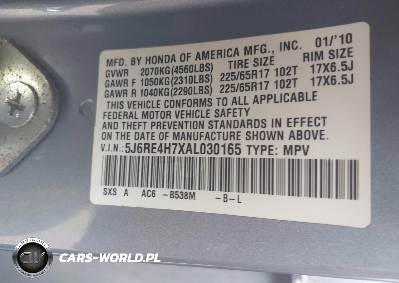 2010 Honda Cr-V Ex-L VIN:5J6RE4H7XAL030165 - 9