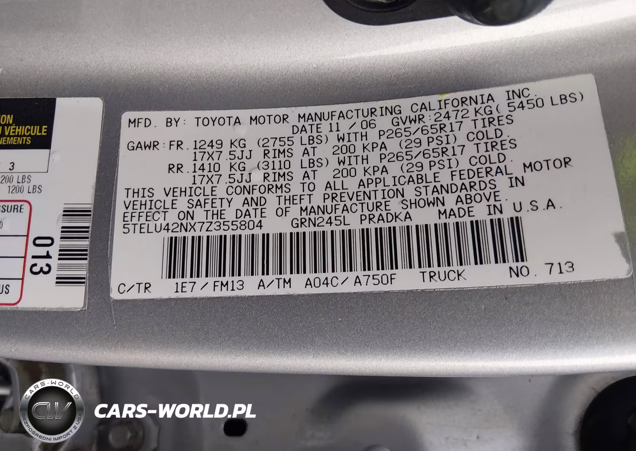2007 Toyota Tacoma Base V6 VIN:5TELU42NX7Z355804 - 9
