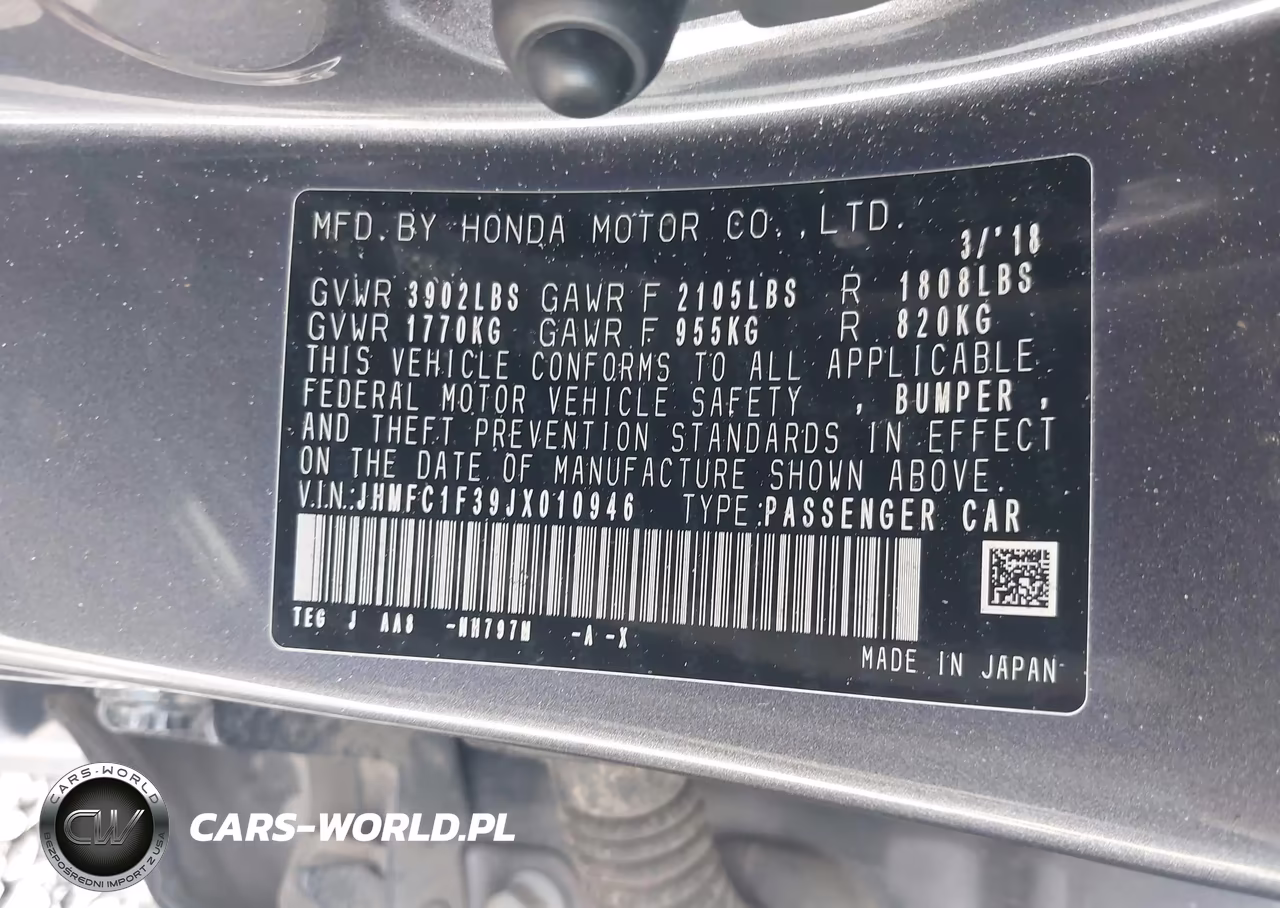 2018 Honda Civic Ex-T VIN:JHMFC1F39JX010946 - 9