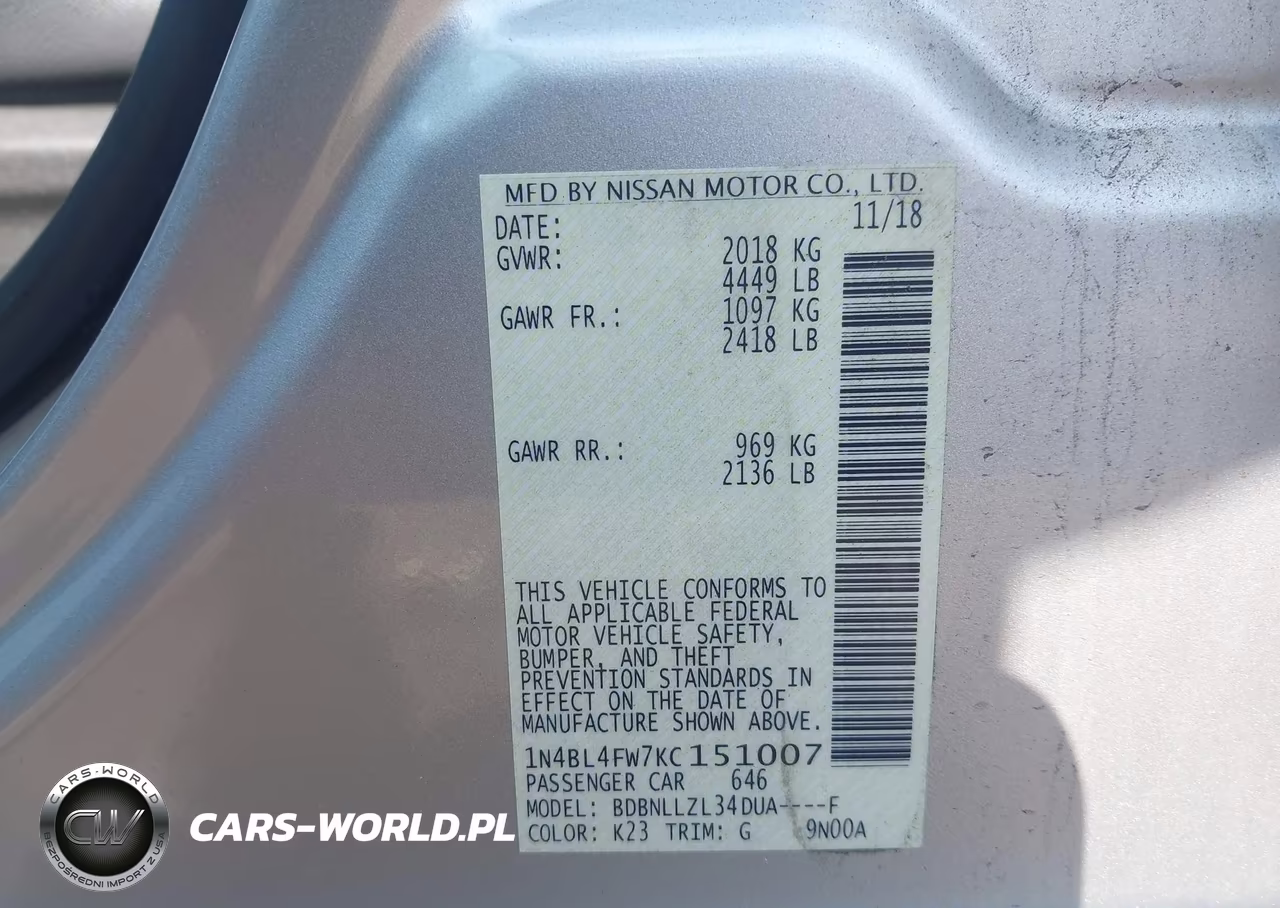 2019 Nissan Altima 2.5 Platinum VIN:1N4BL4FW7KC151007 - 9