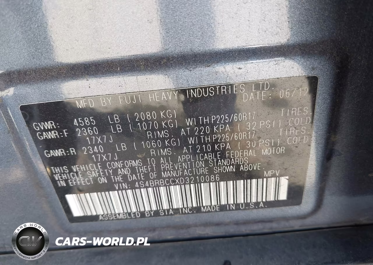 2013 Subaru Outback 2.5I Premium VIN:4S4BRBCCXD3210086 - 9