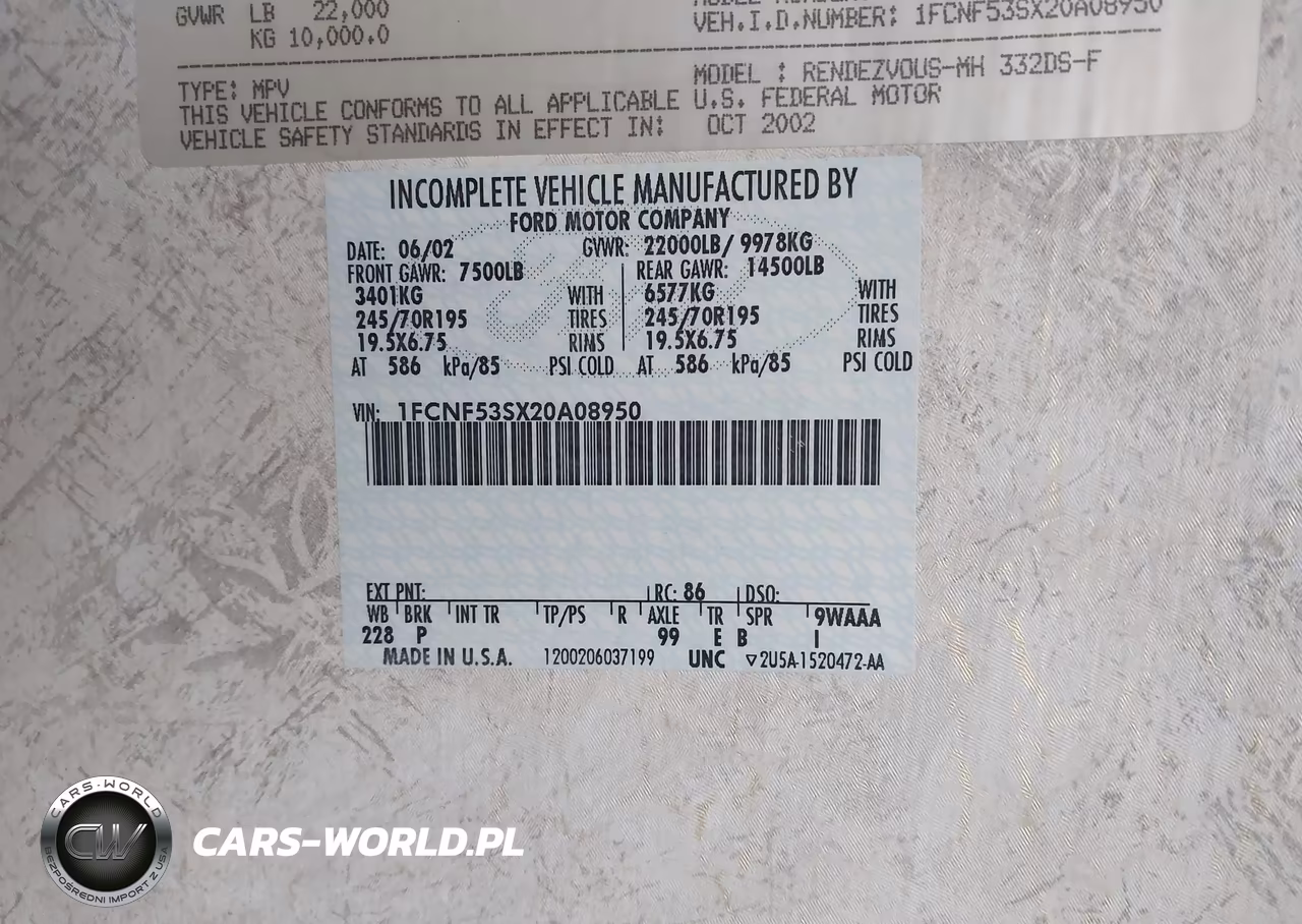 2002 Ford F550 Super Duty Stripped Chass VIN:1FCNF53SX20A08950 - 9