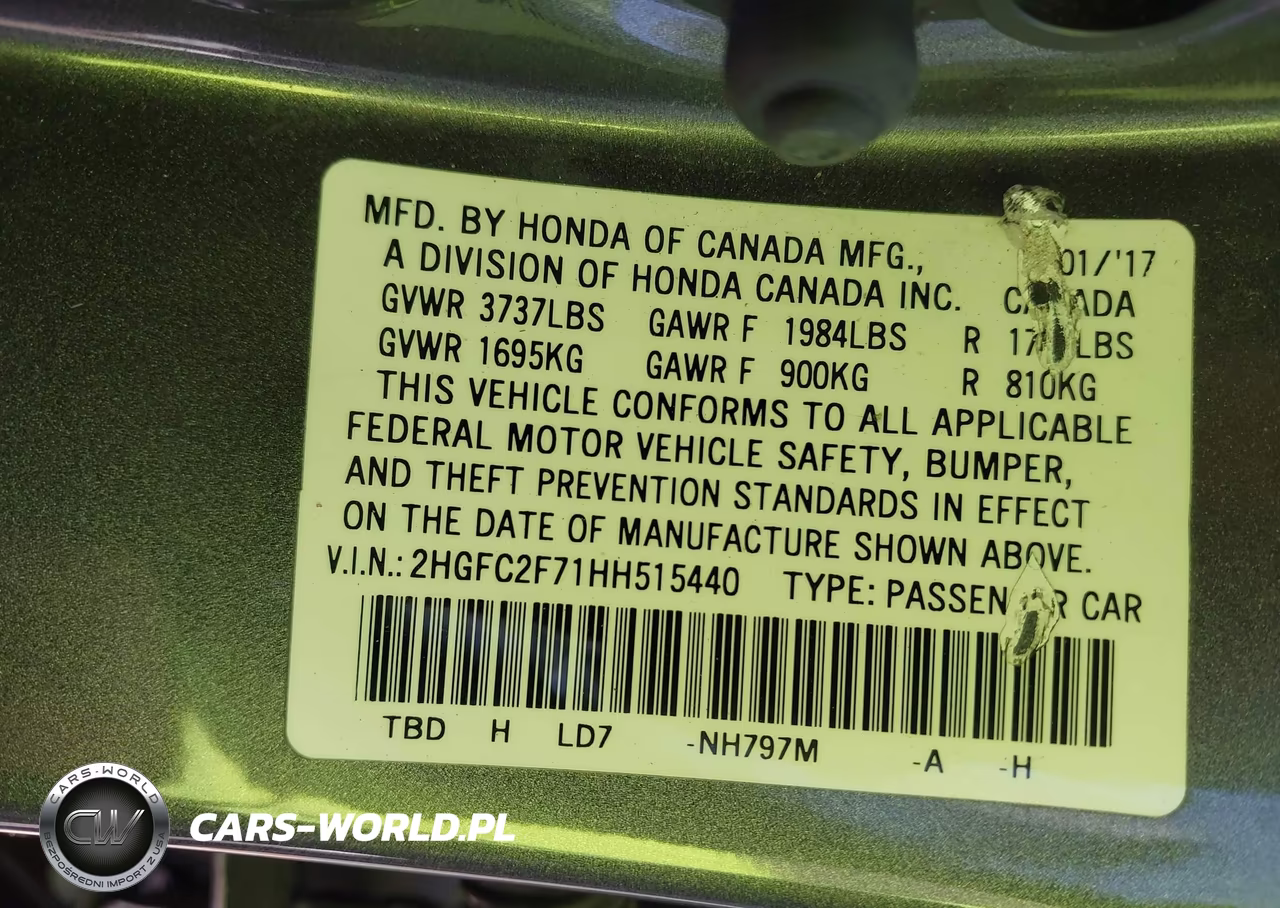 2017 Honda Civic Ex VIN:2HGFC2F71HH515440 - 9