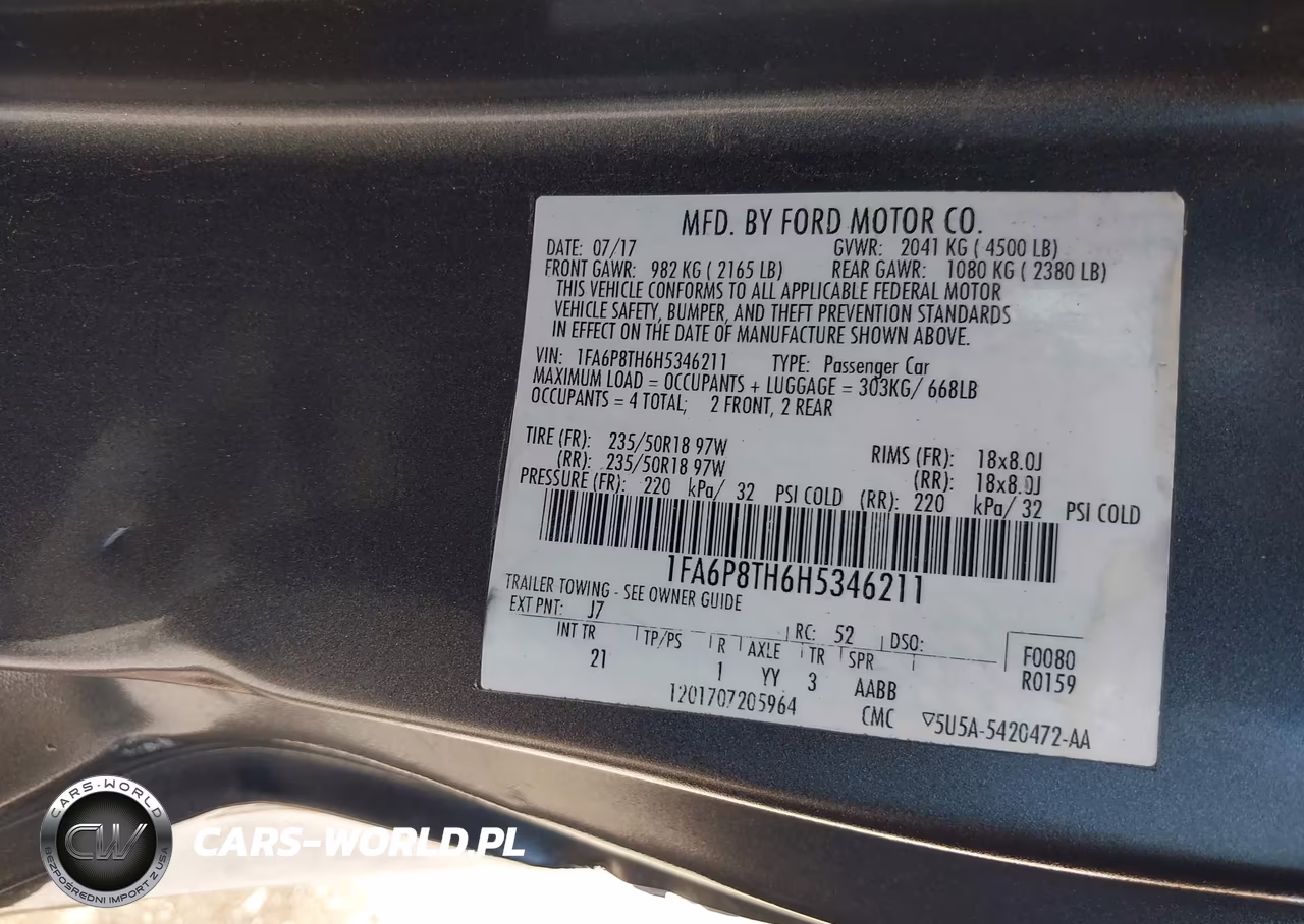 2017 Ford Mustang VIN:1FA6P8TH6H5346211 - 9