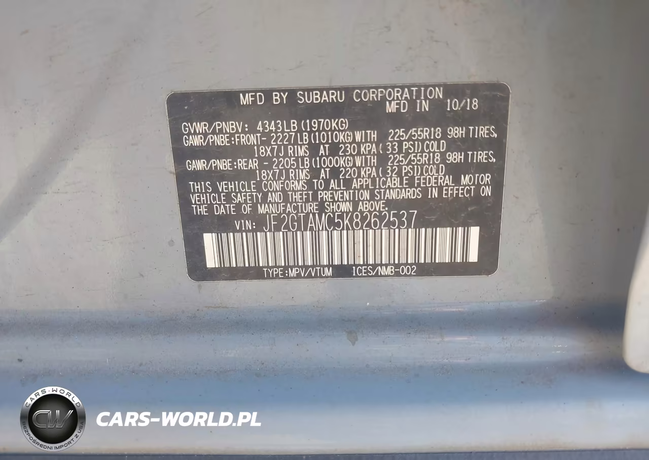 2019 Subaru Crosstrek 2.0I Limited VIN:JF2GTAMC5K8262537 - 9