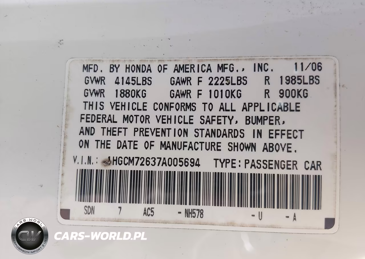 2007 Honda Accord 2.4 Ex VIN:1HGCM72637A005694 - 9