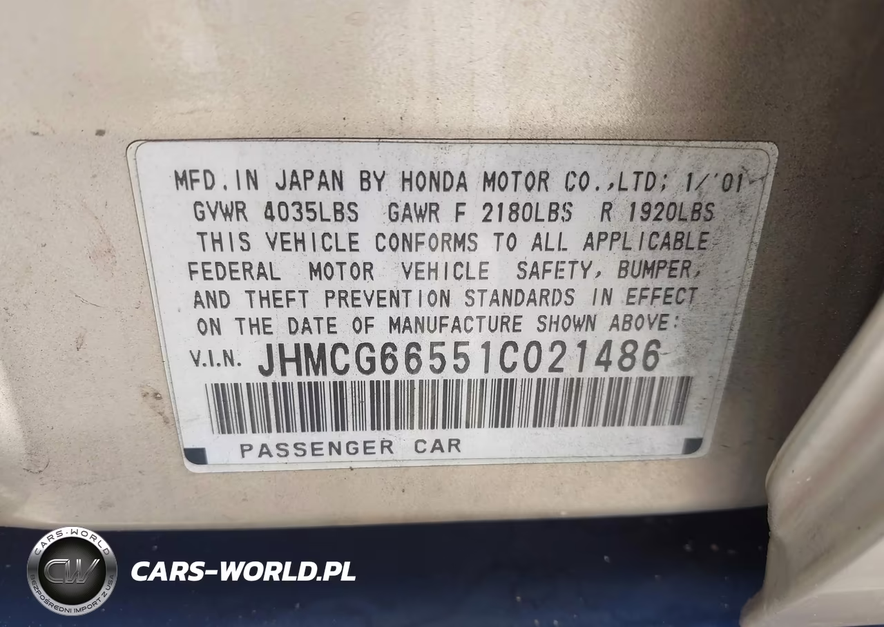 2001 Honda Accord 2.3 Lx VIN:JHMCG66551C021486 - 9