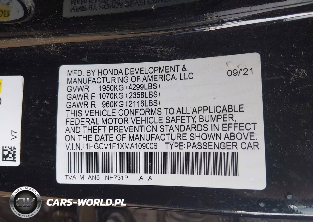 2021 Honda Accord Lx VIN:1HGCV1F1XMA109006 - 9