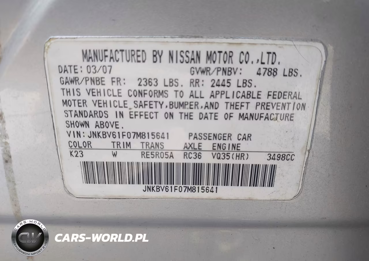 2007 Infiniti G35X VIN:JNKBV61F07M815641 - 9