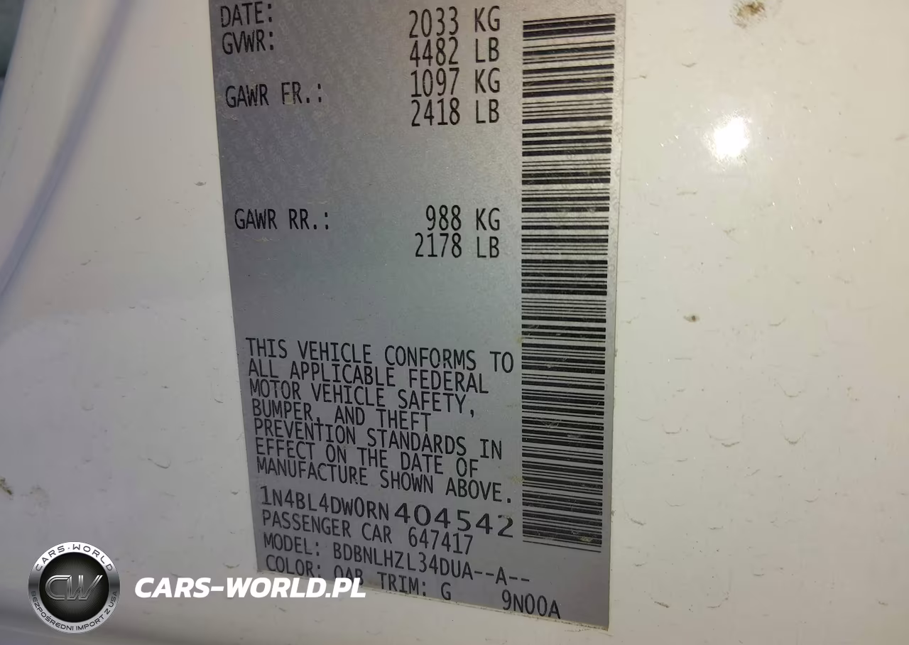 NISSAN ALTIMA VIN:1N4BL4DW0RN404542 - 9