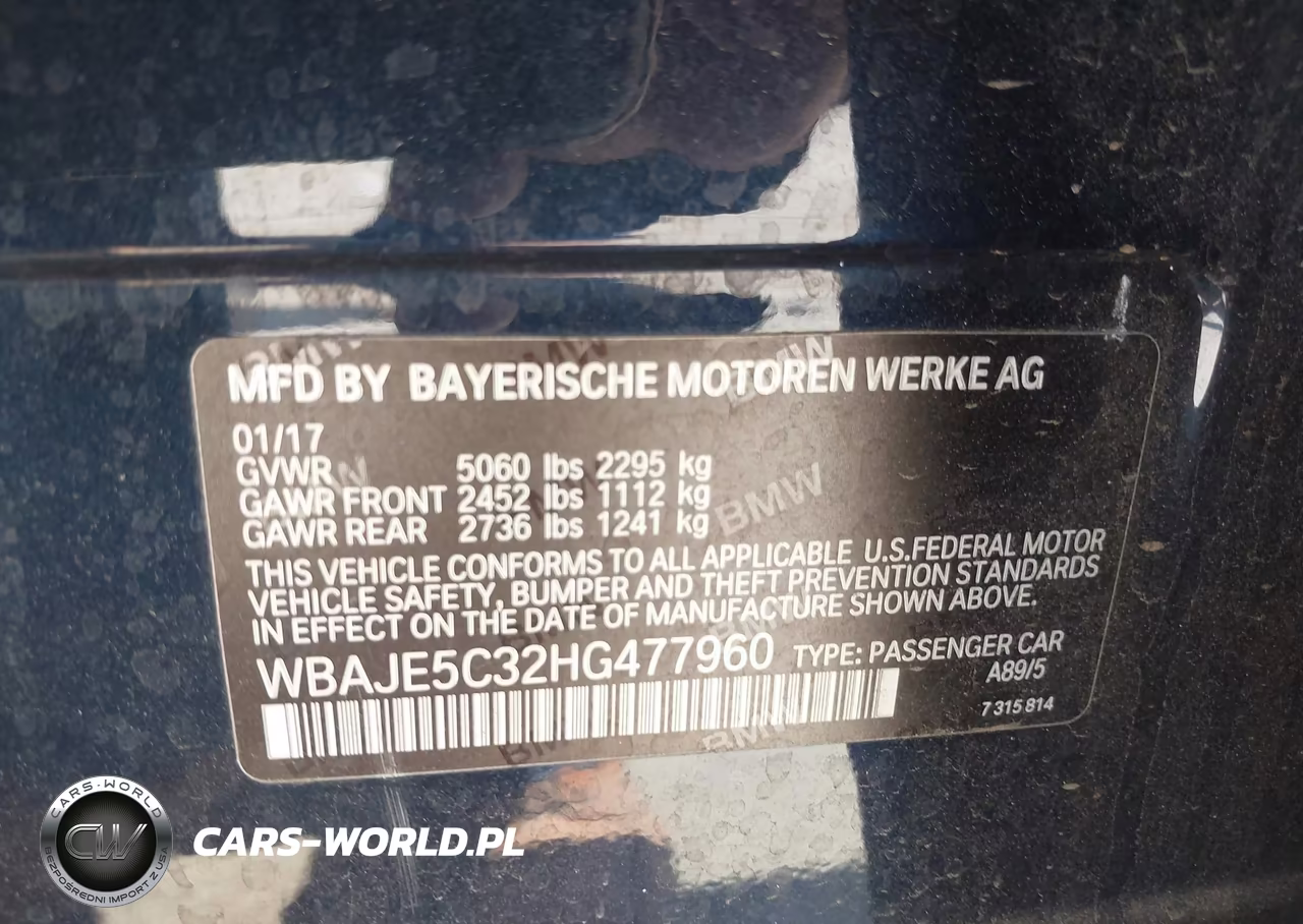 2017 BMW 540I VIN:WBAJE5C32HG477960 - 9