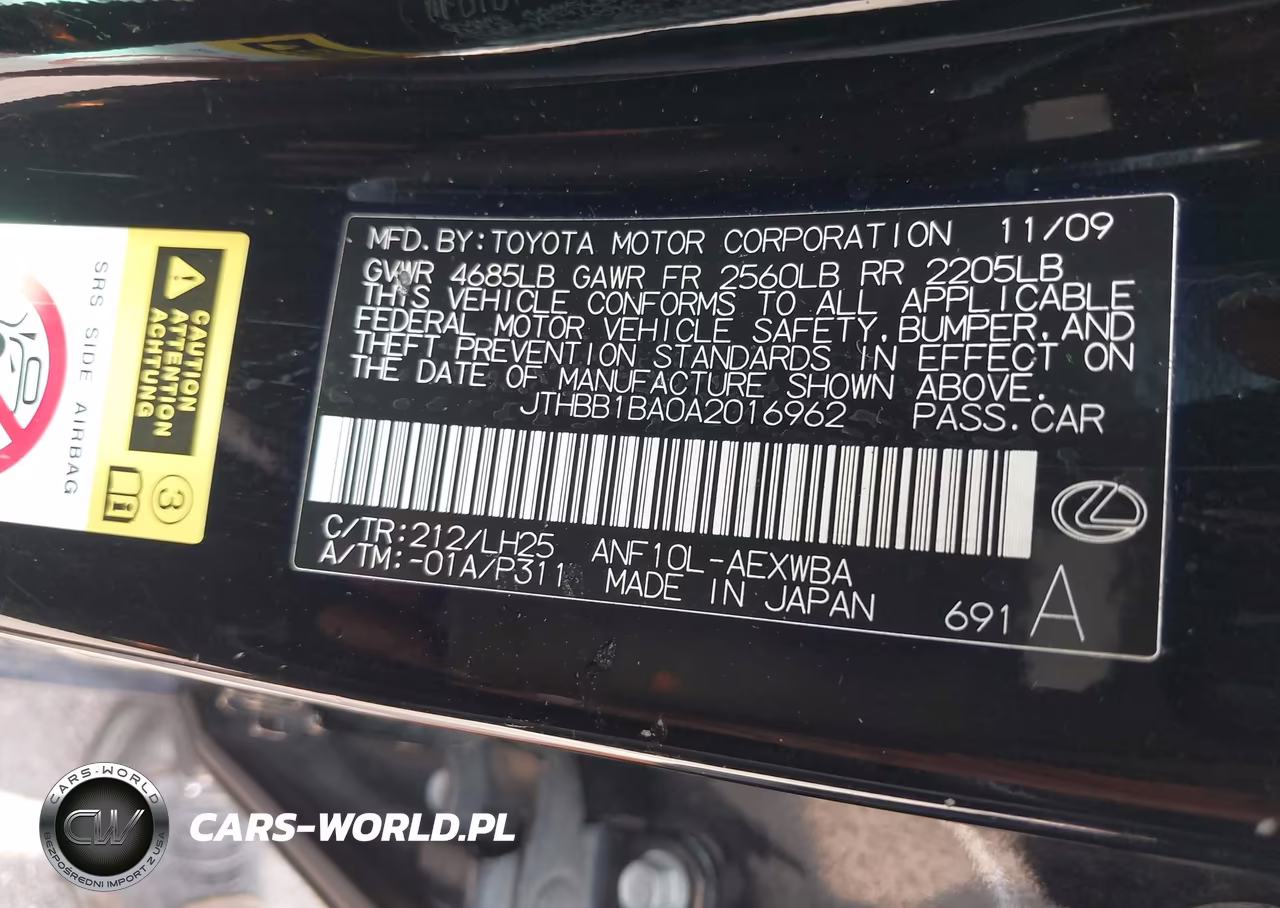 2010 Lexus Hs 250H Premium VIN:JTHBB1BA0A2016962 - 9
