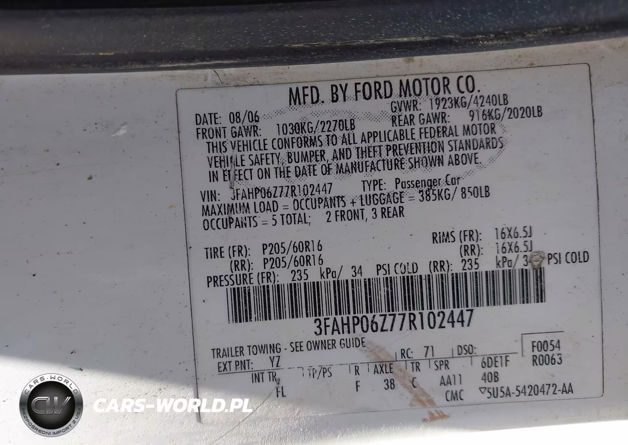2007 Ford Fusion S VIN:3FAHP06Z77R102447 - 9