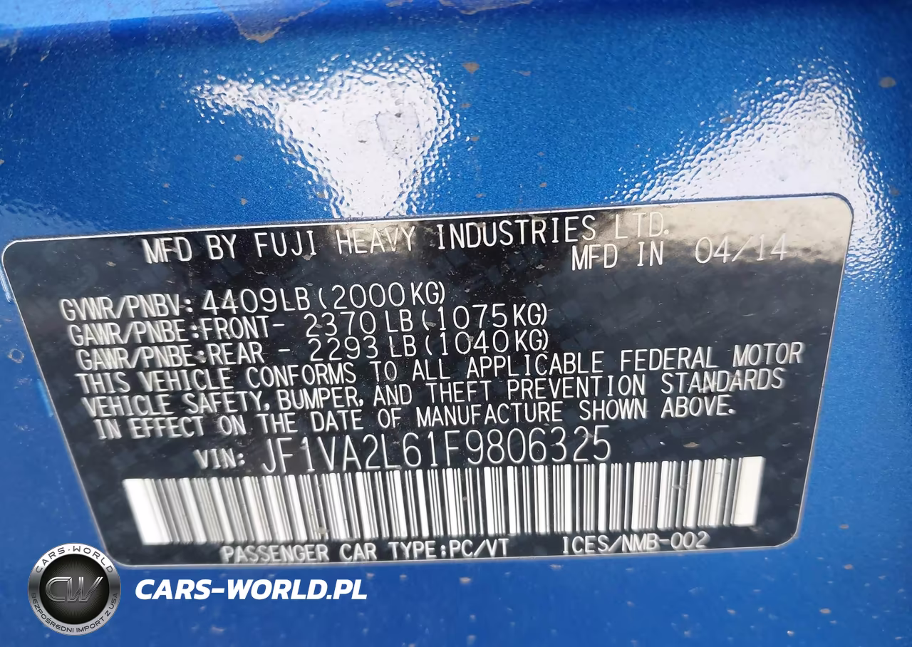 2015 Subaru Wrx Sti VIN:JF1VA2L61F9806325 - 9