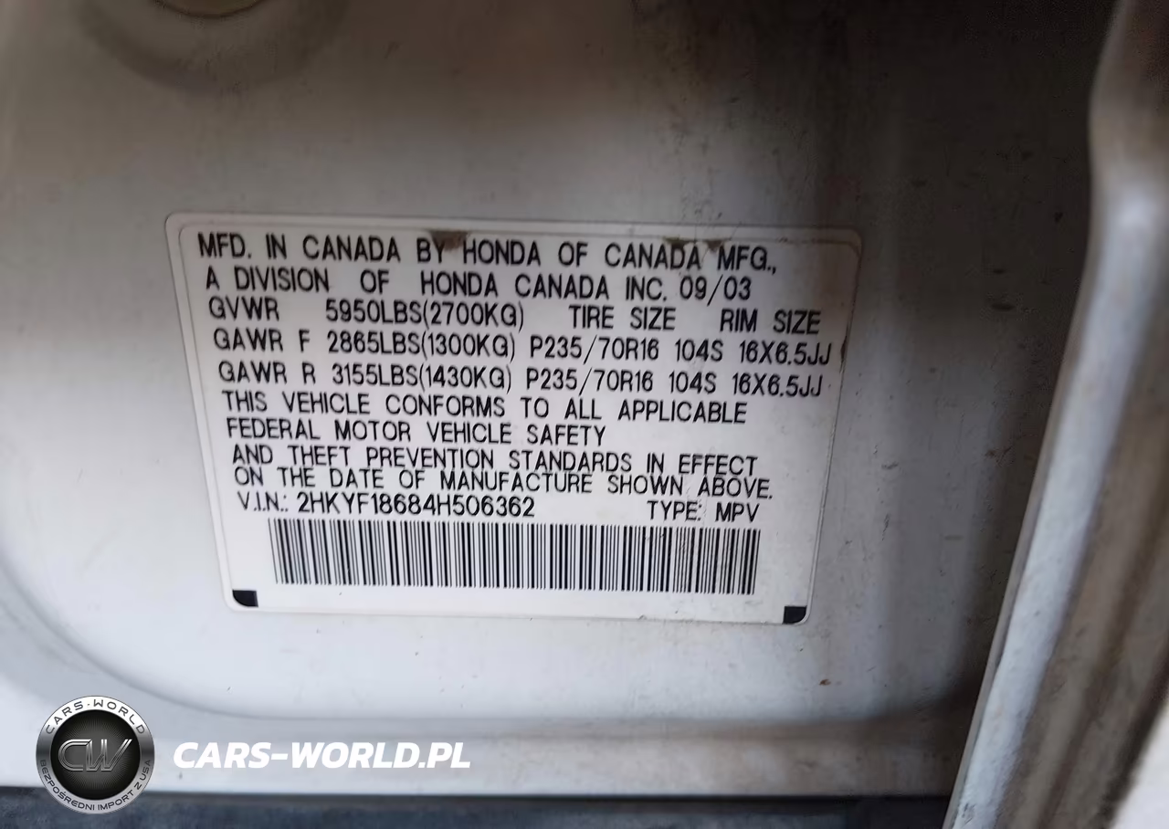 2004 Honda Pilot Ex-L VIN:2HKYF18684H506362 - 9
