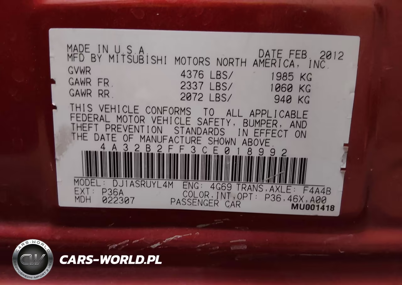 2012 Mitsubishi Galant Fe VIN:4A32B2FF3CE018992 - 9