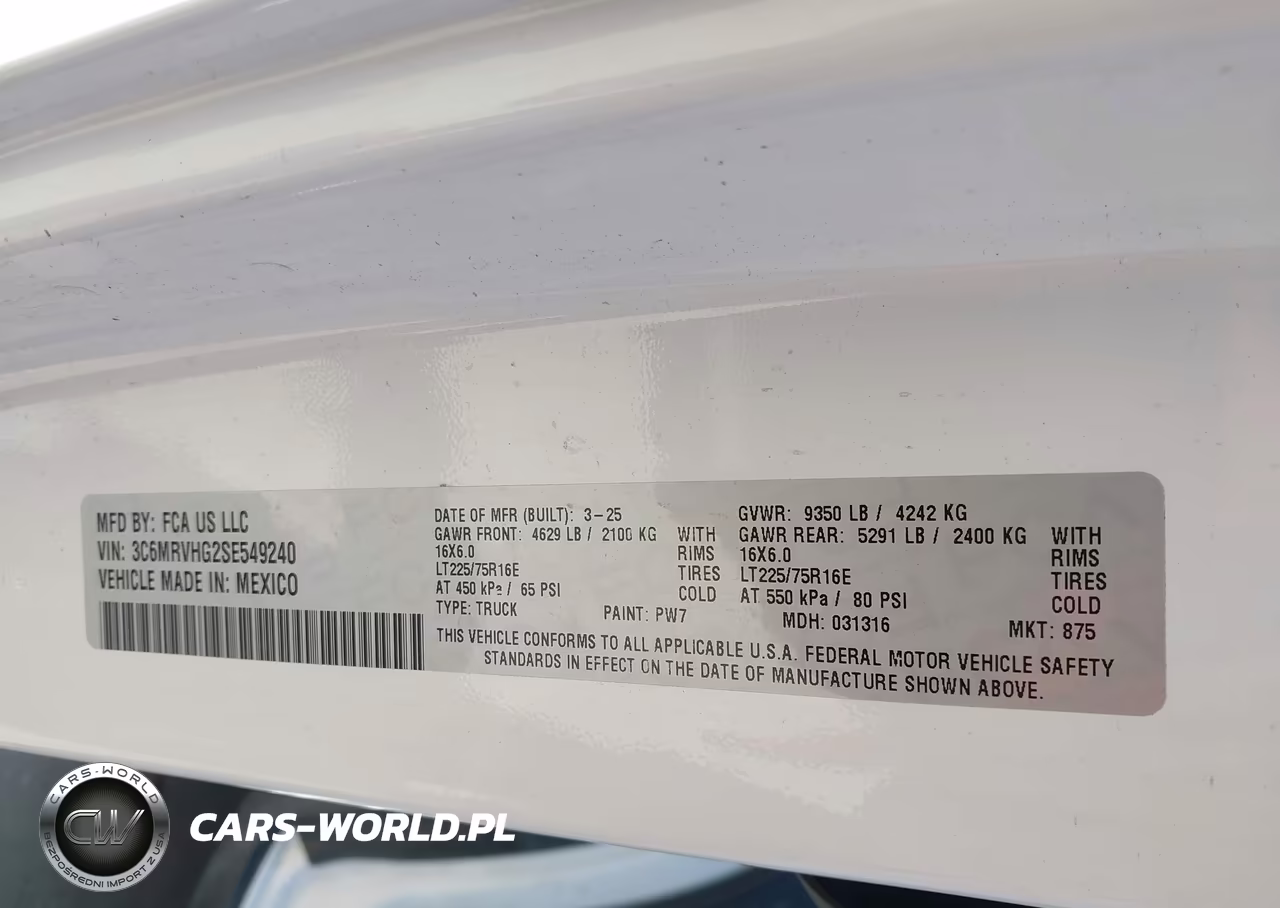 2025 Ram Promaster 3500 Tradesman High Roof 159 Wb W-Pass Seat VIN:3C6MRVHG2SE549240 - 9