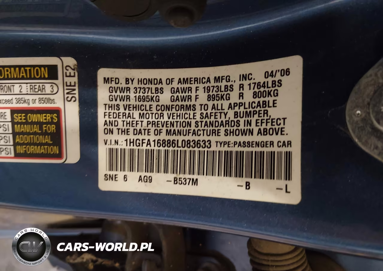 2006 Honda Civic Ex VIN:1HGFA16886L083633 - 9