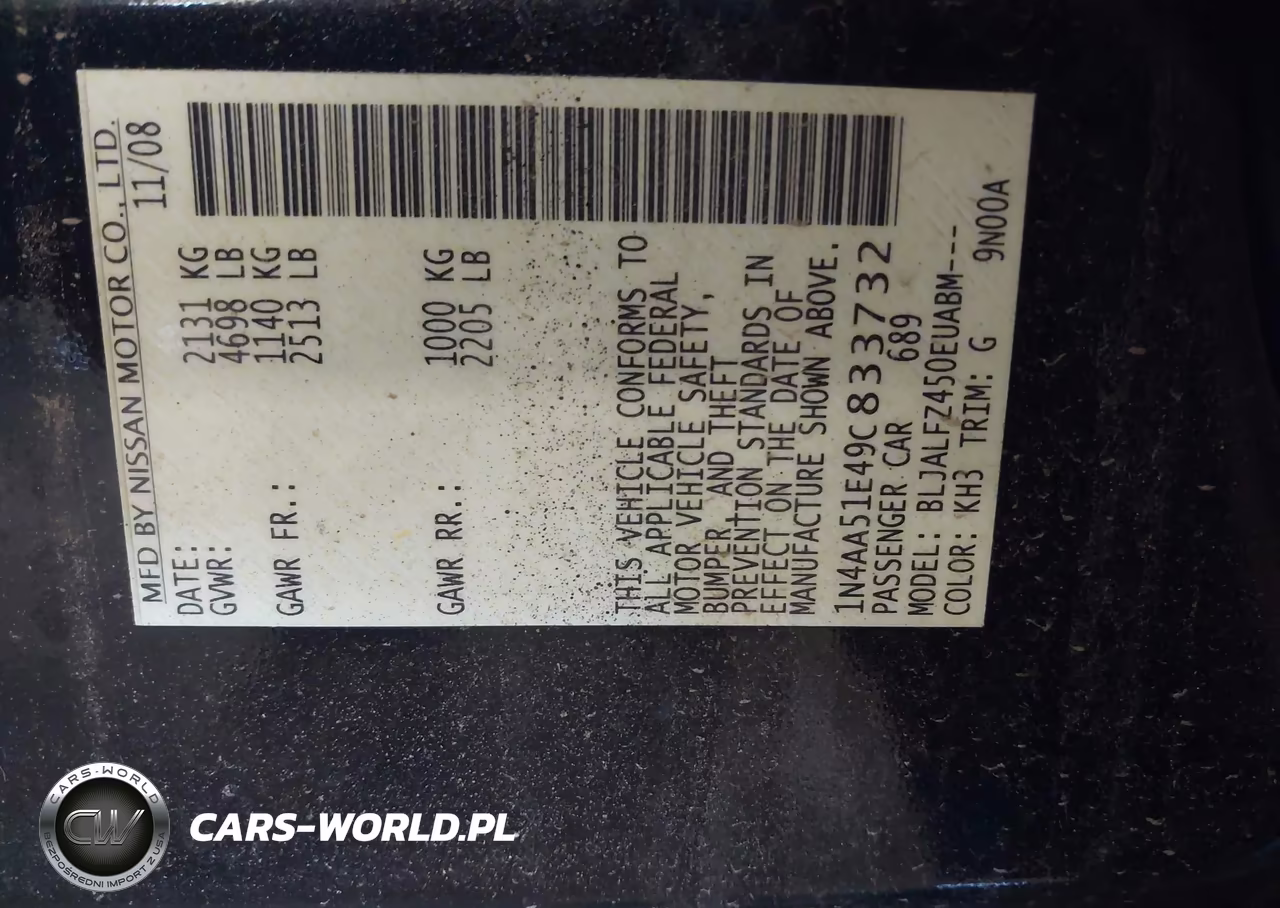 2009 Nissan Maxima 3.5 Sv VIN:1N4AA51E49C833732 - 9
