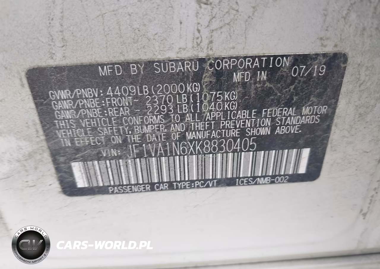 2019 Subaru Wrx Limited VIN:JF1VA1N6XK8830405 - 9