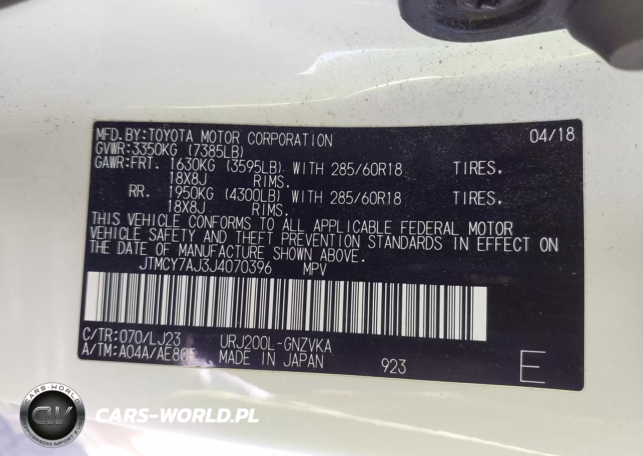 2018 Toyota Land Cruiser V8 VIN:JTMCY7AJ3J4070396 - 9