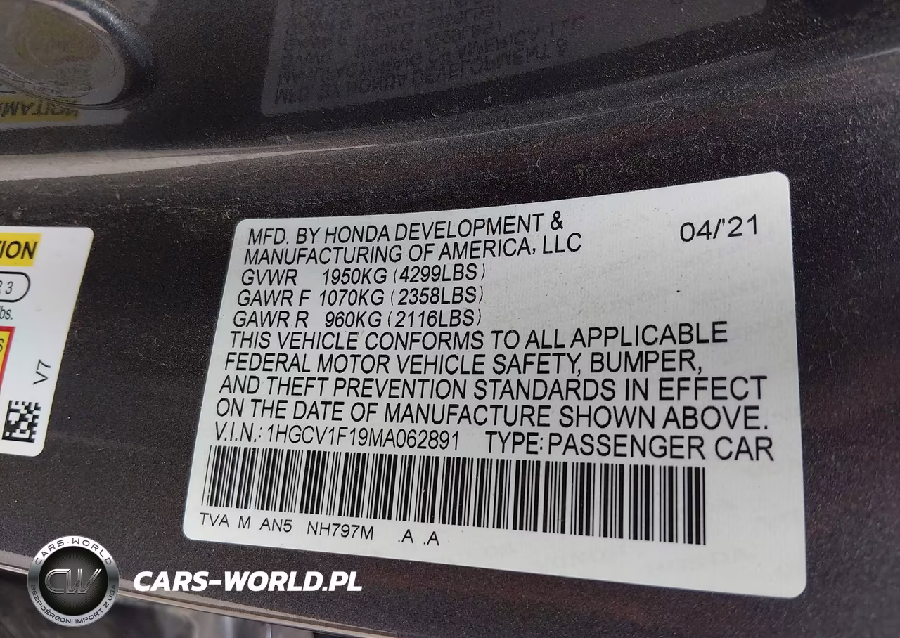 2021 Honda Accord Lx VIN:1HGCV1F19MA062891 - 9