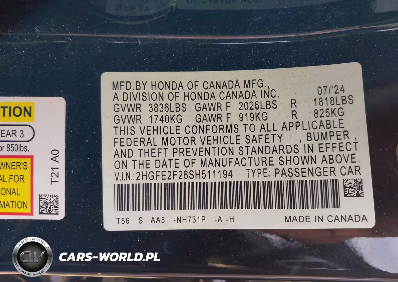 2025 Honda Civic Lx VIN:2HGFE2F26SH511194 - 9