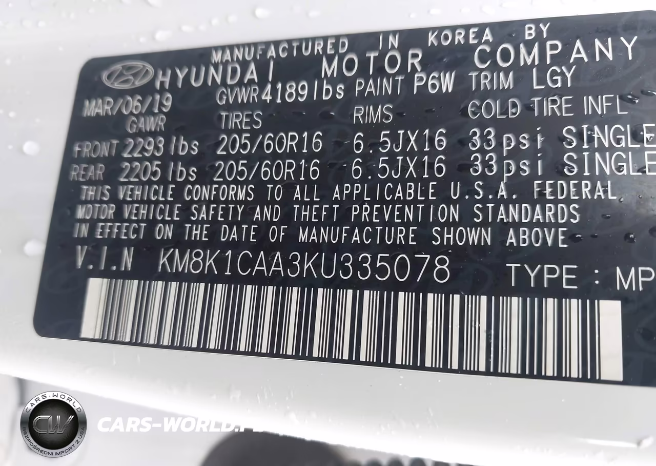2019 Hyundai Kona Se VIN:KM8K1CAA3KU335078 - 9
